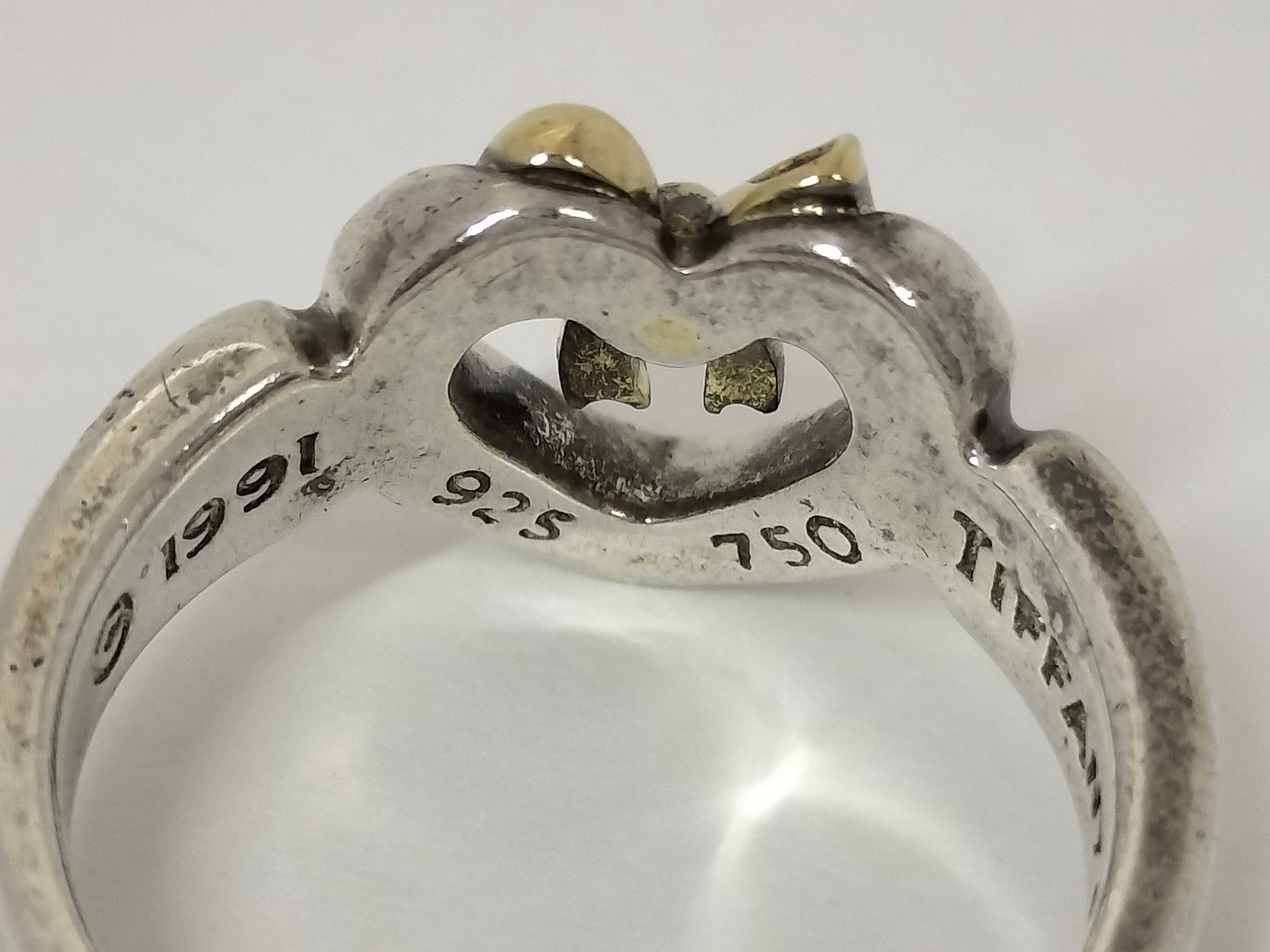 Tiffany & Co. 1991 Sterling Silver and 18K Yellow Gold Heart and Bow Ring