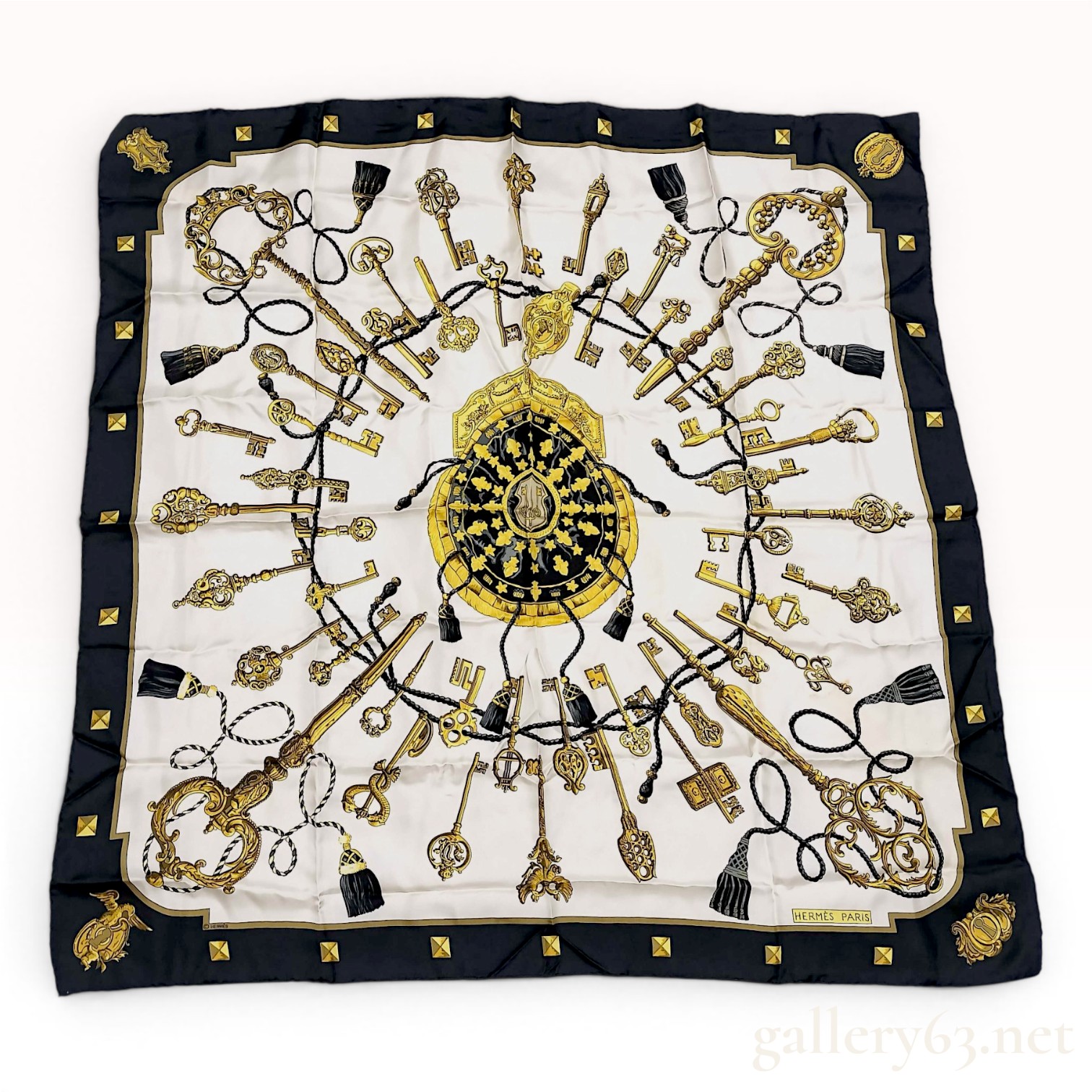Hermes Silk Scarf in Les Cles Pattern by Caty Latham