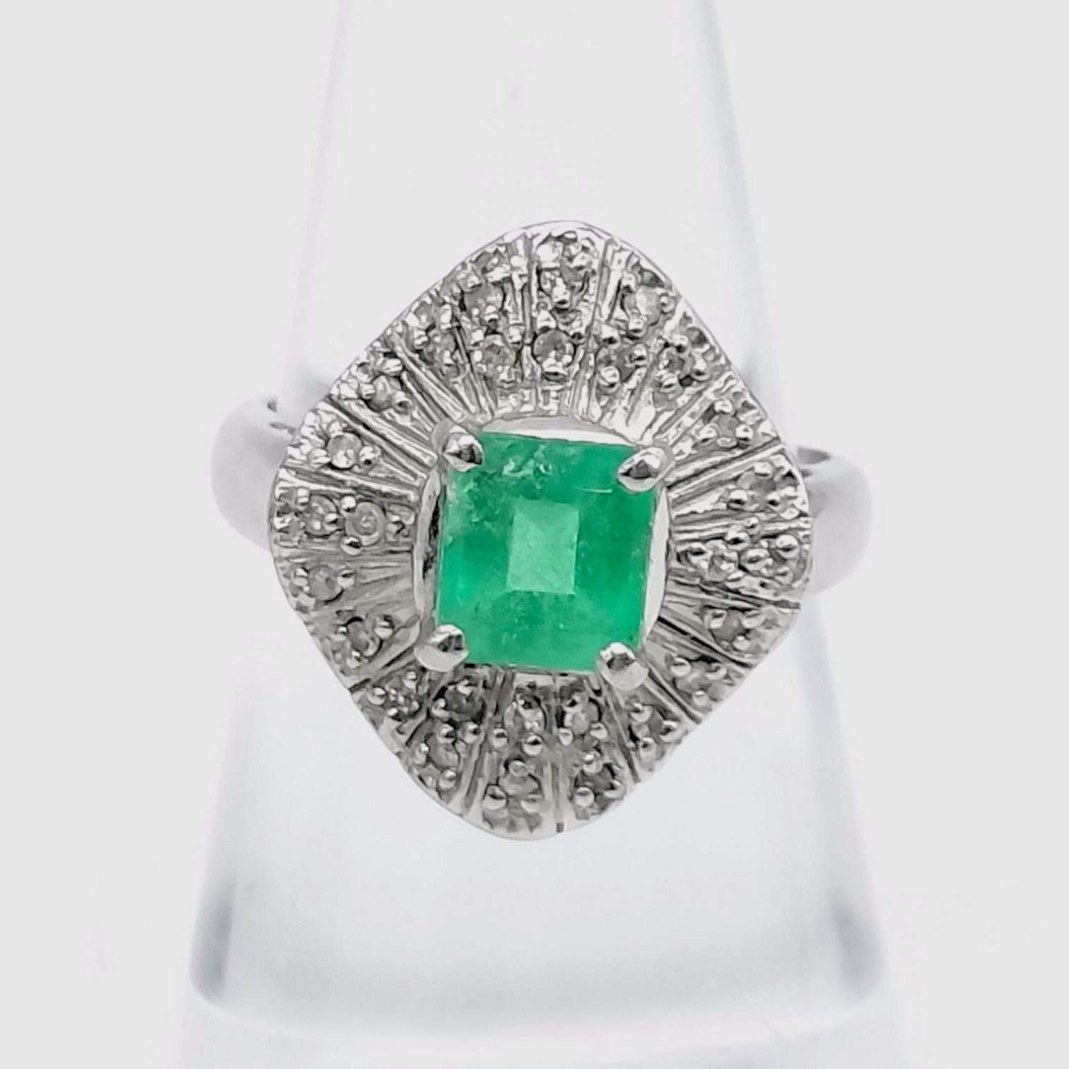 Platinum, Emerald and Diamond Ballerina Cocktail Ring