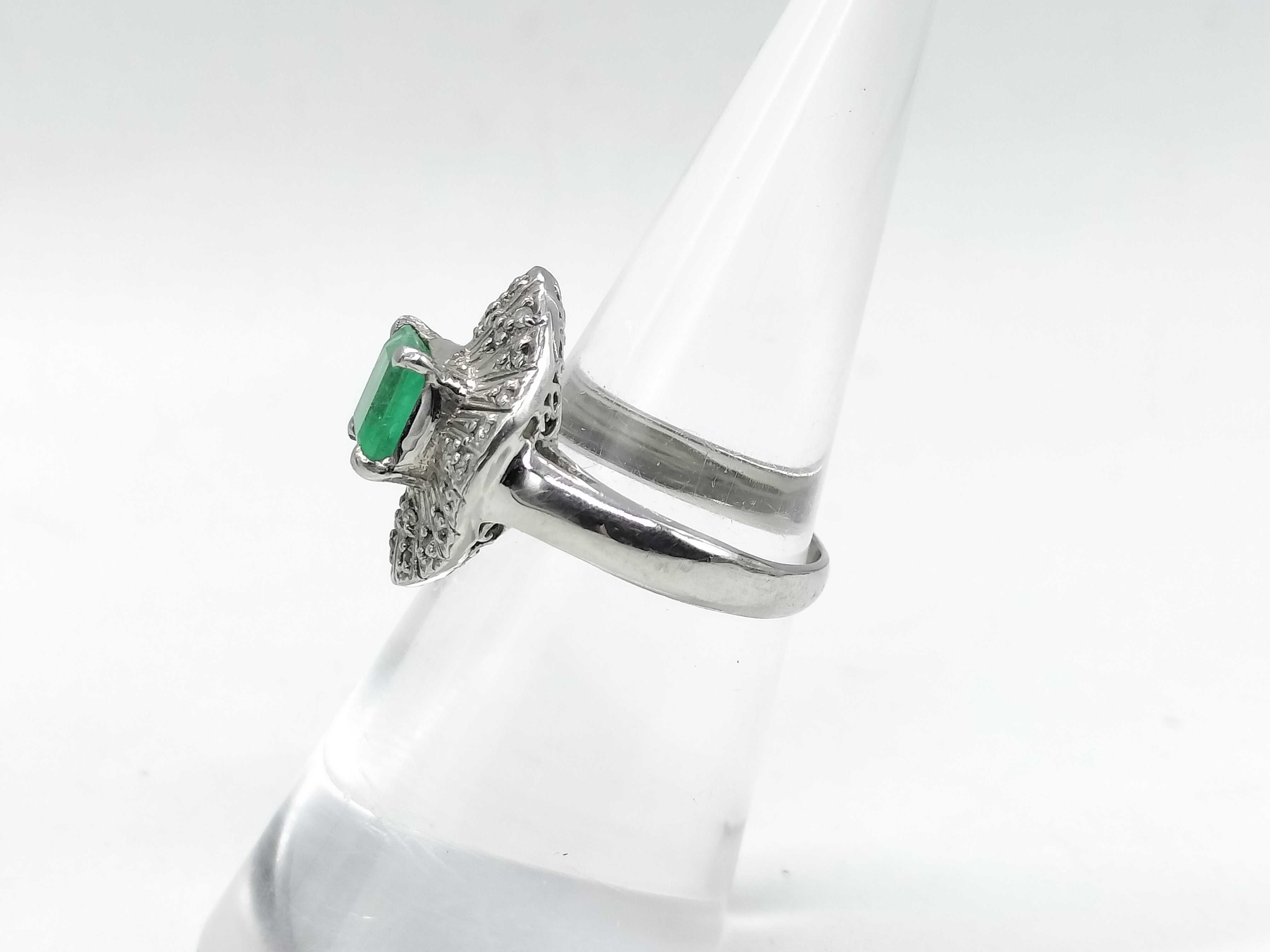 Platinum, Emerald and Diamond Ballerina Cocktail Ring