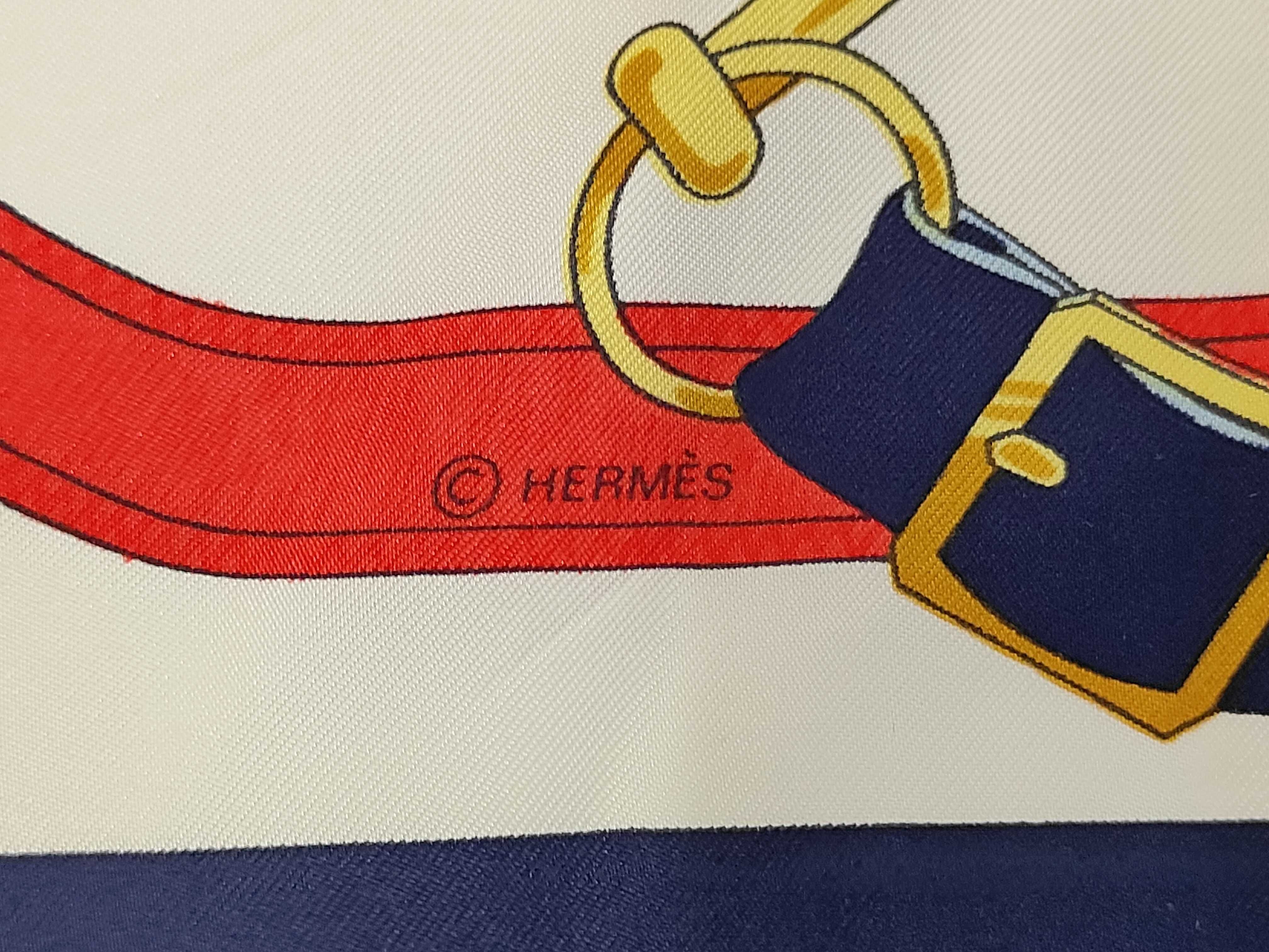 Hermes Eperon d'Or 90cm Silk Twill Scarf in Navy, Red, and Gold