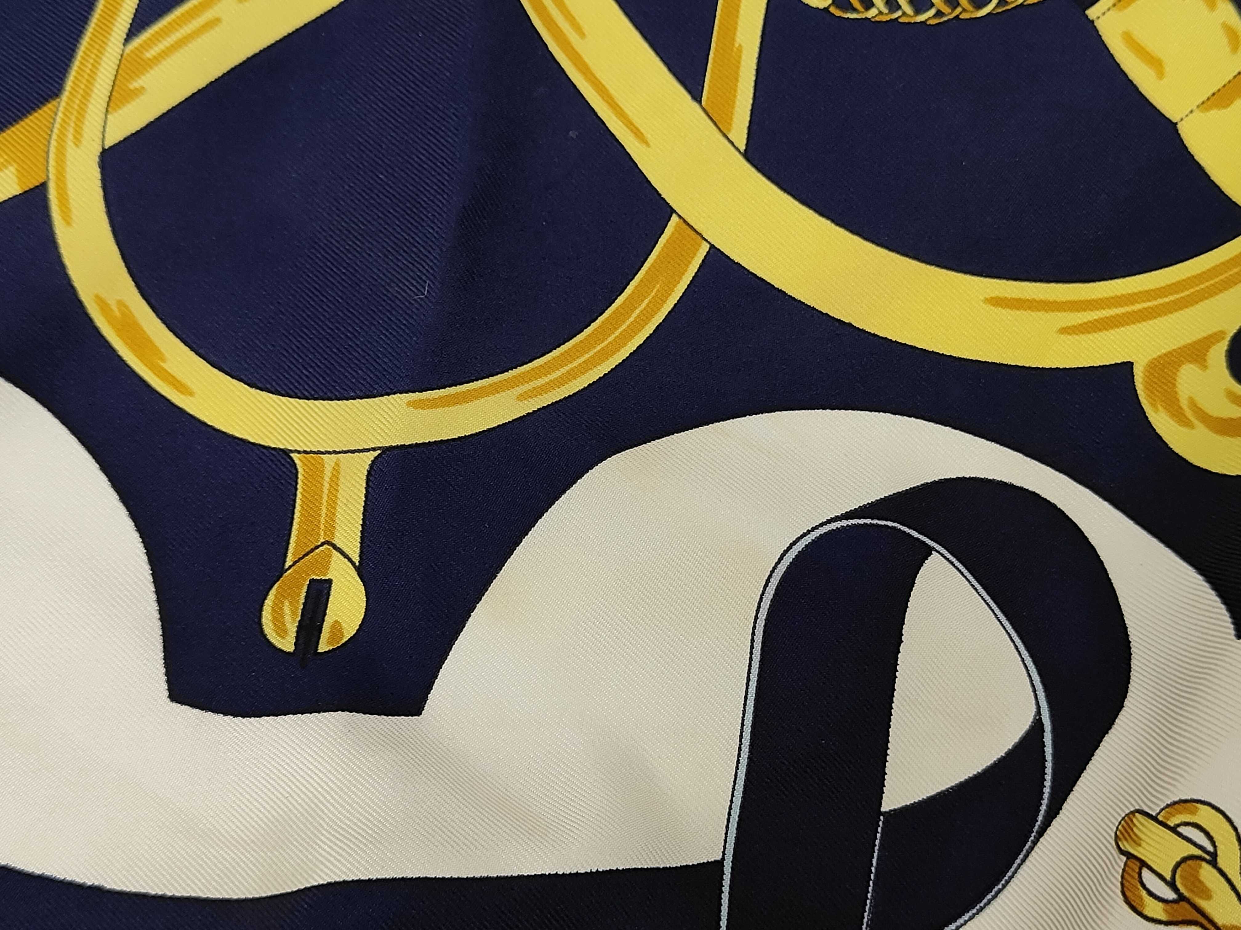 Hermes Eperon d'Or 90cm Silk Twill Scarf in Navy, Red, and Gold