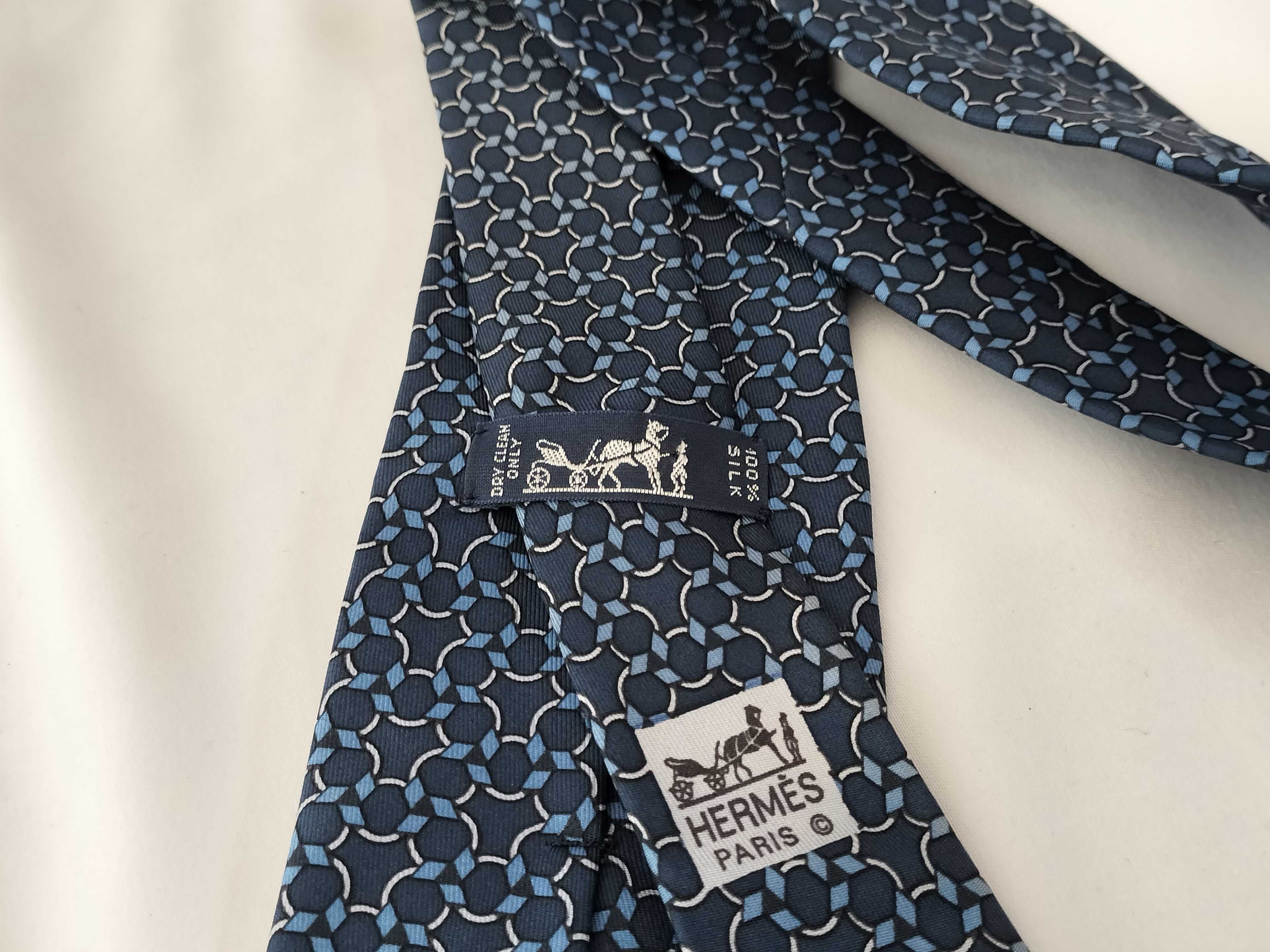 Hermes Paris Men's Silk Necktie, Geometric Motif