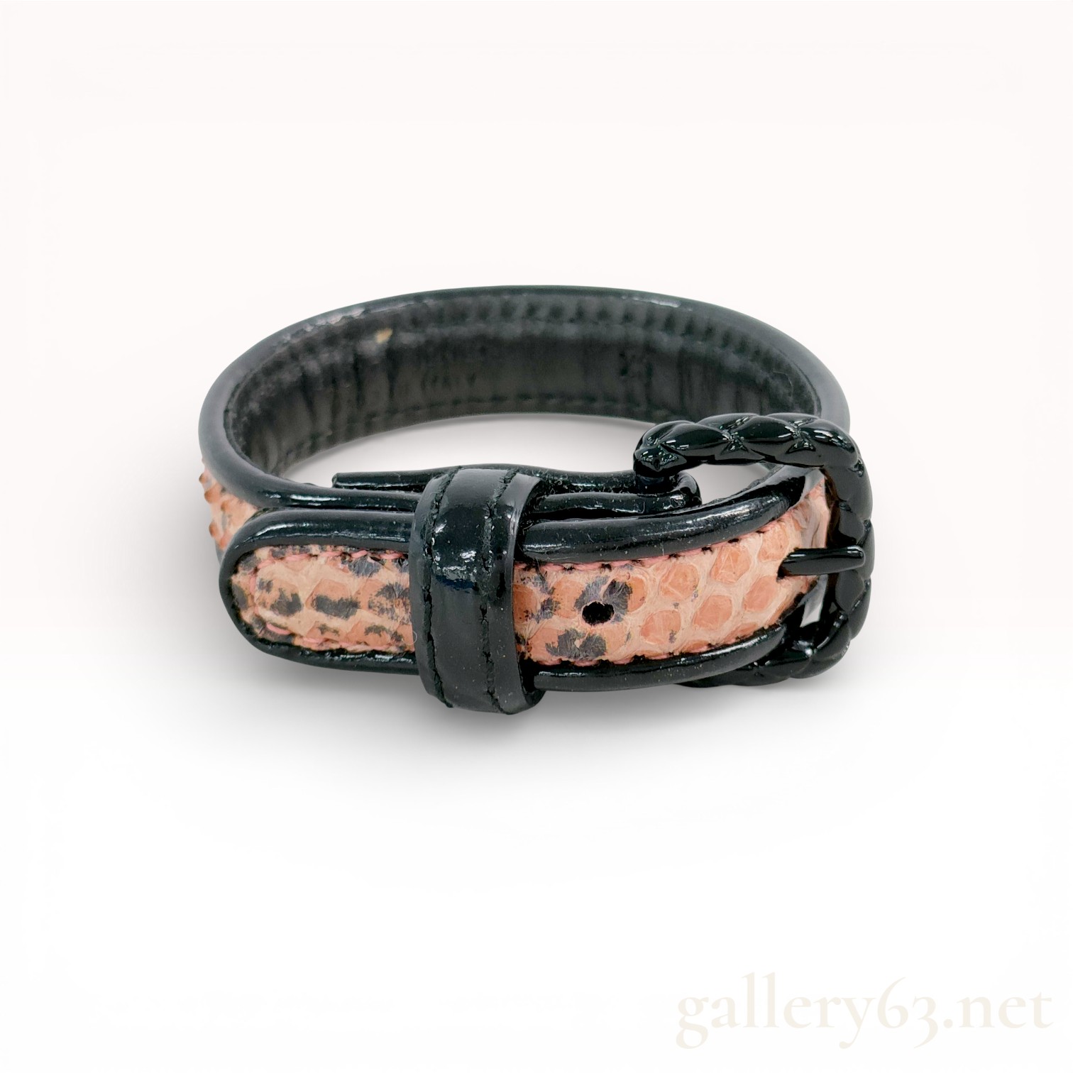 Bottega Veneta Black Leather and Snakeskin Buckle Bracelet