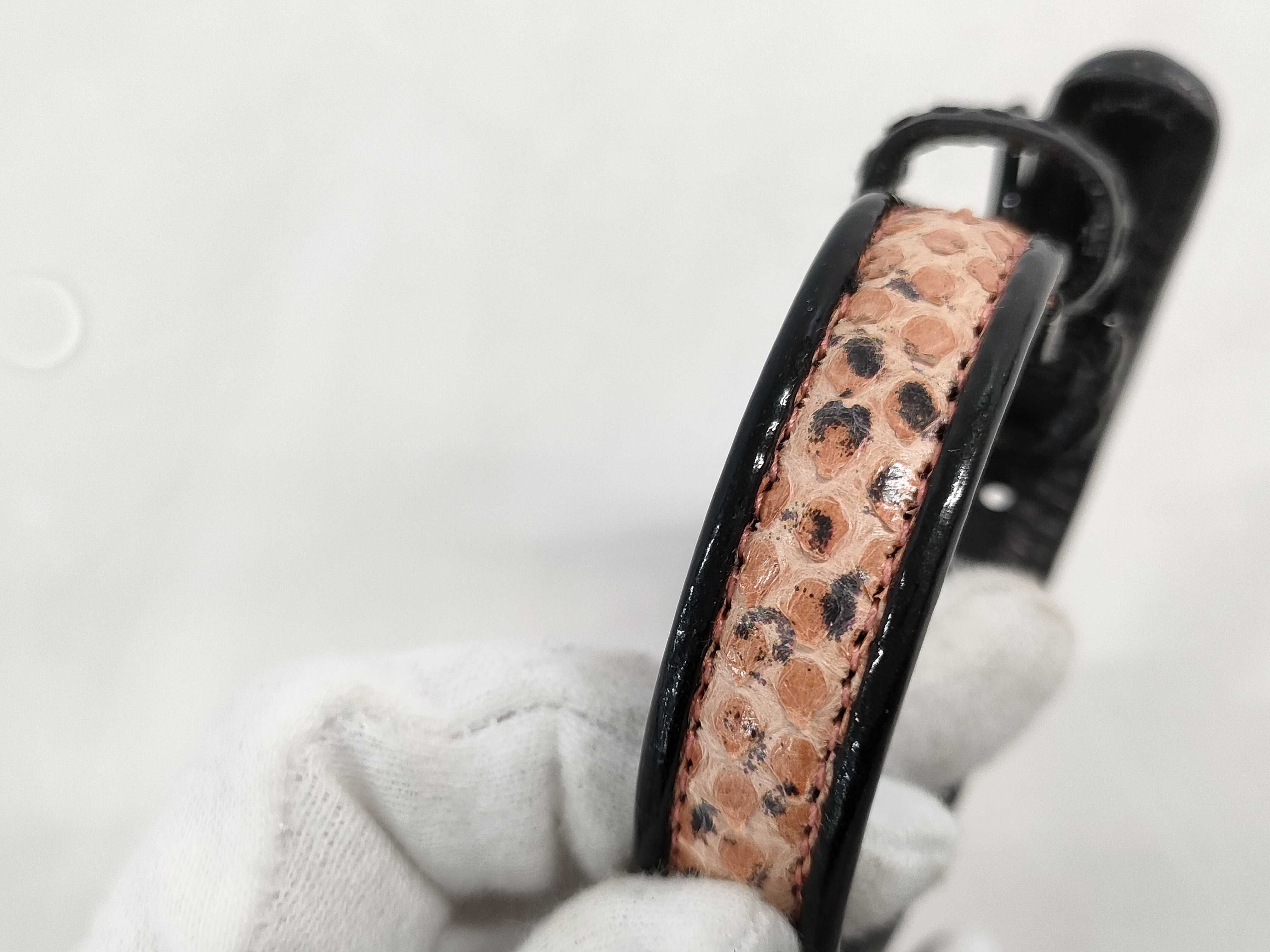 Bottega Veneta Black Leather and Snakeskin Buckle Bracelet