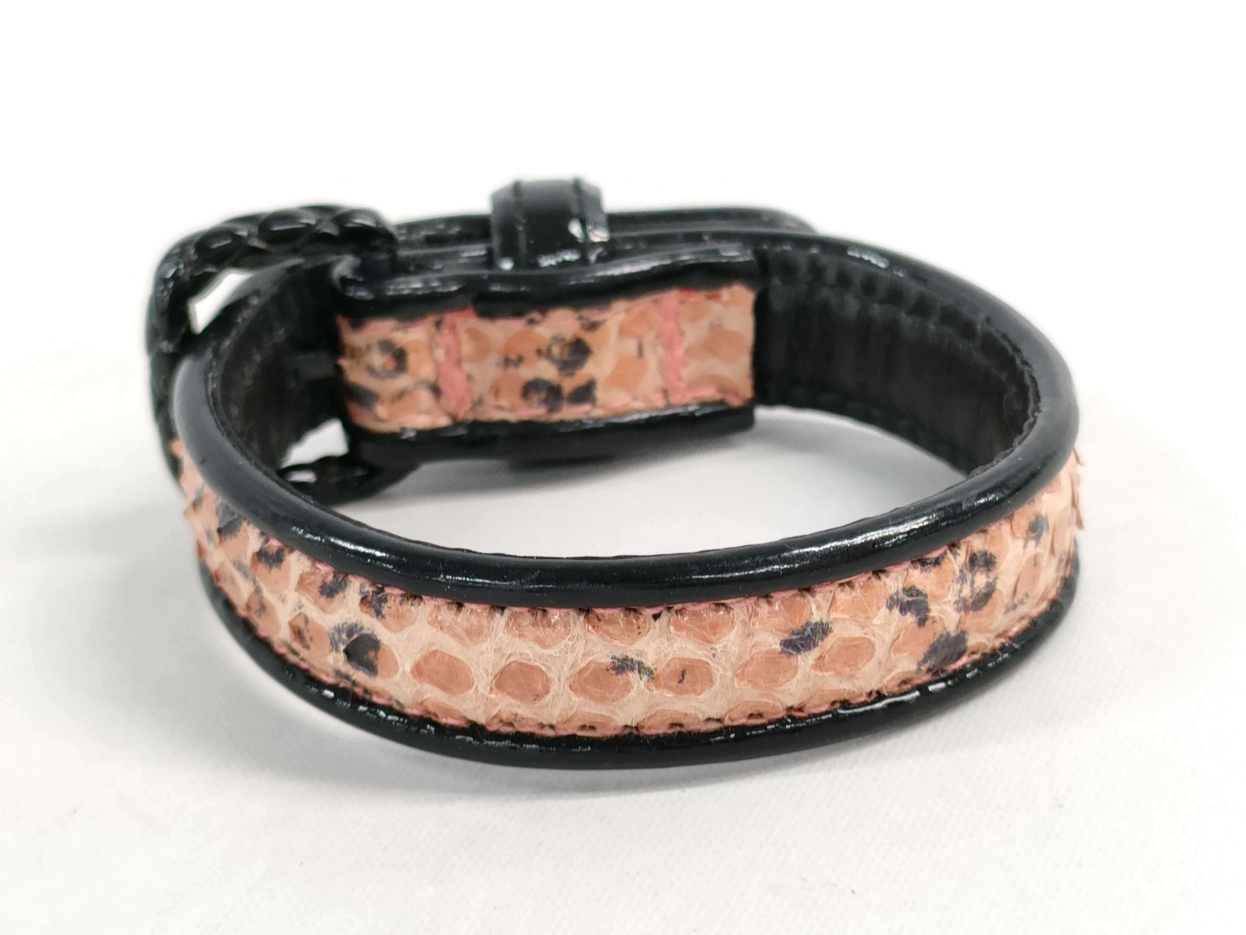 Bottega Veneta Black Leather and Snakeskin Buckle Bracelet
