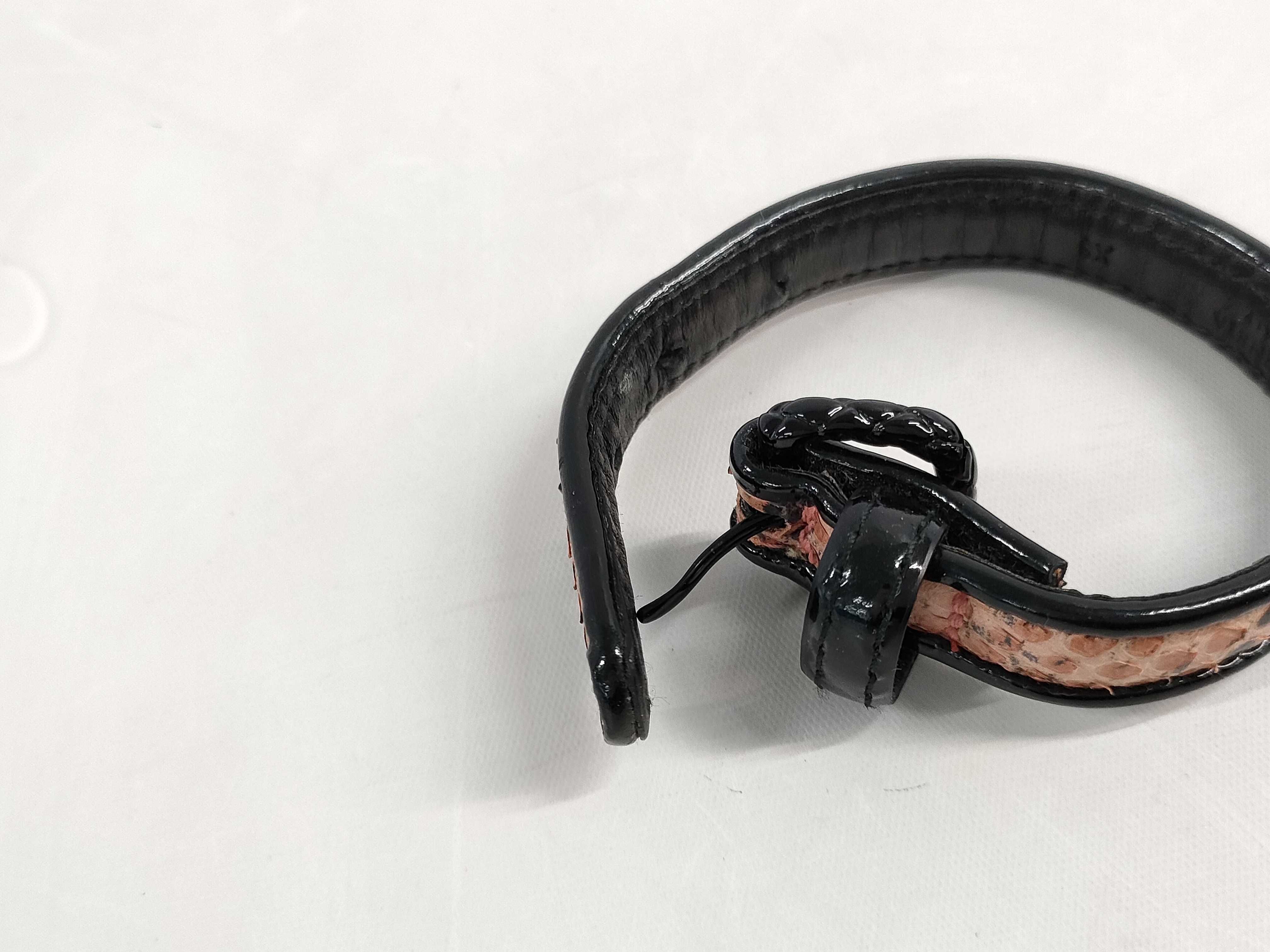 Bottega Veneta Black Leather and Snakeskin Buckle Bracelet