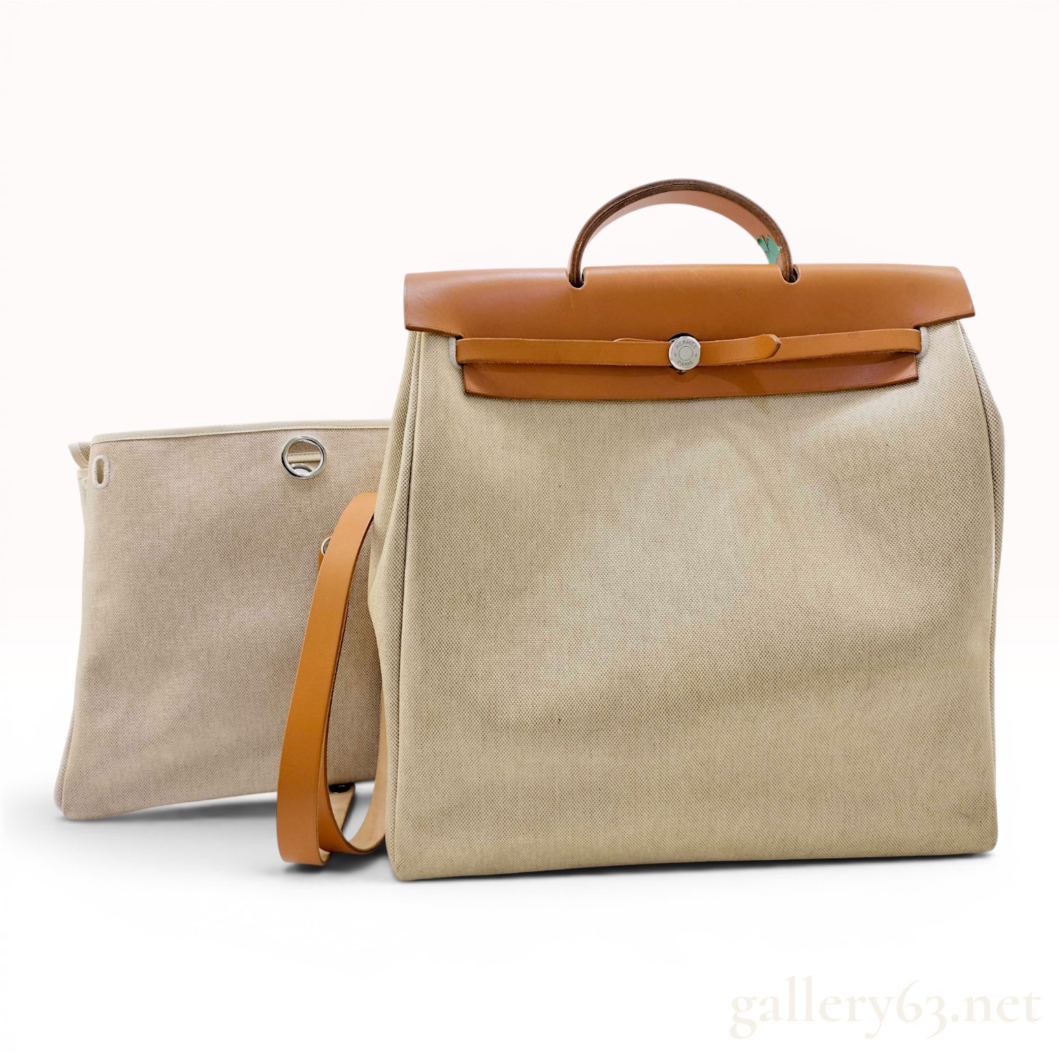 Hermes Natural Toile and Tan Leather Herbag A Dos 2-in-1 Backpack