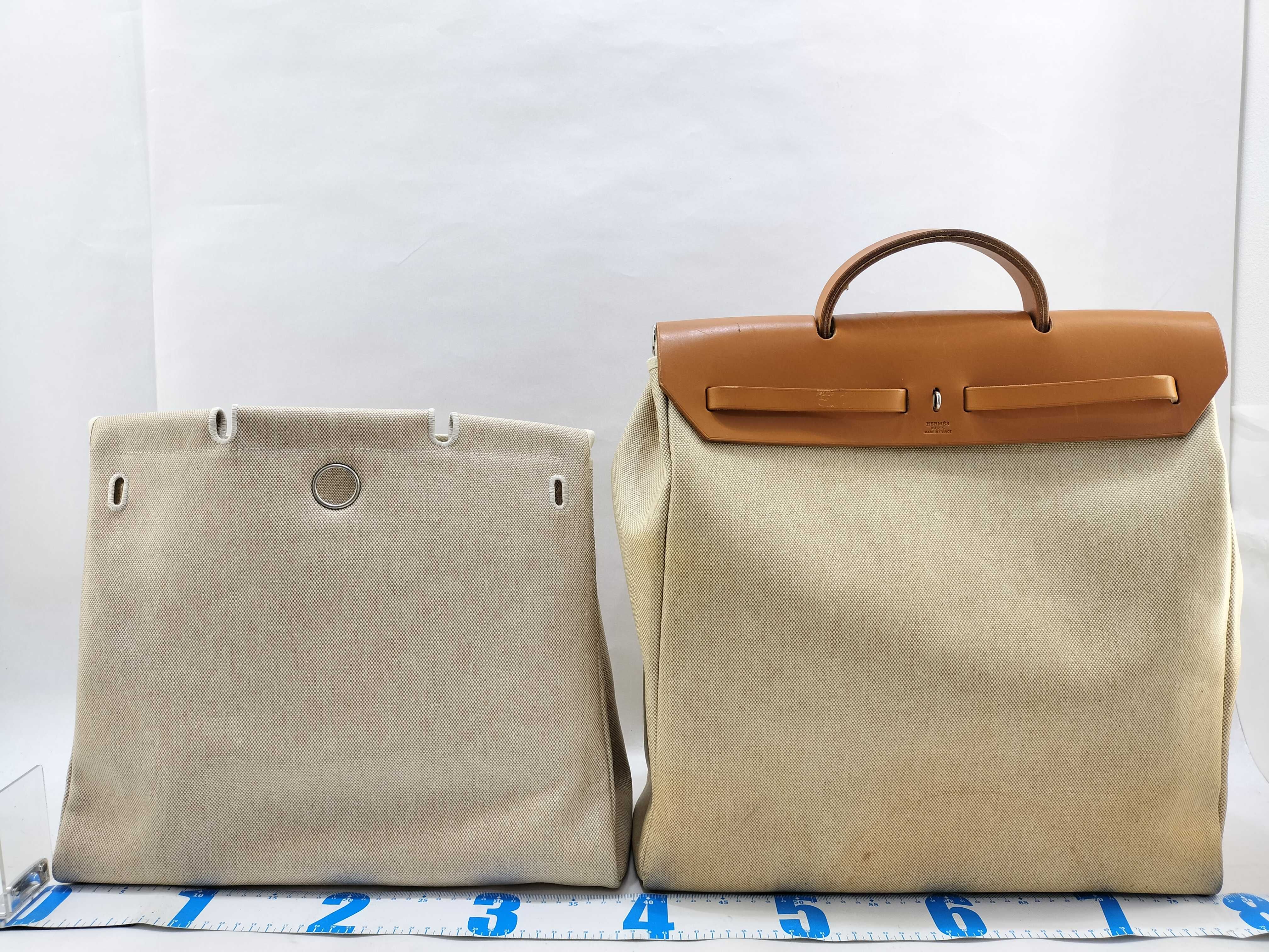 Hermes Natural Toile and Tan Leather Herbag A Dos 2-in-1 Backpack