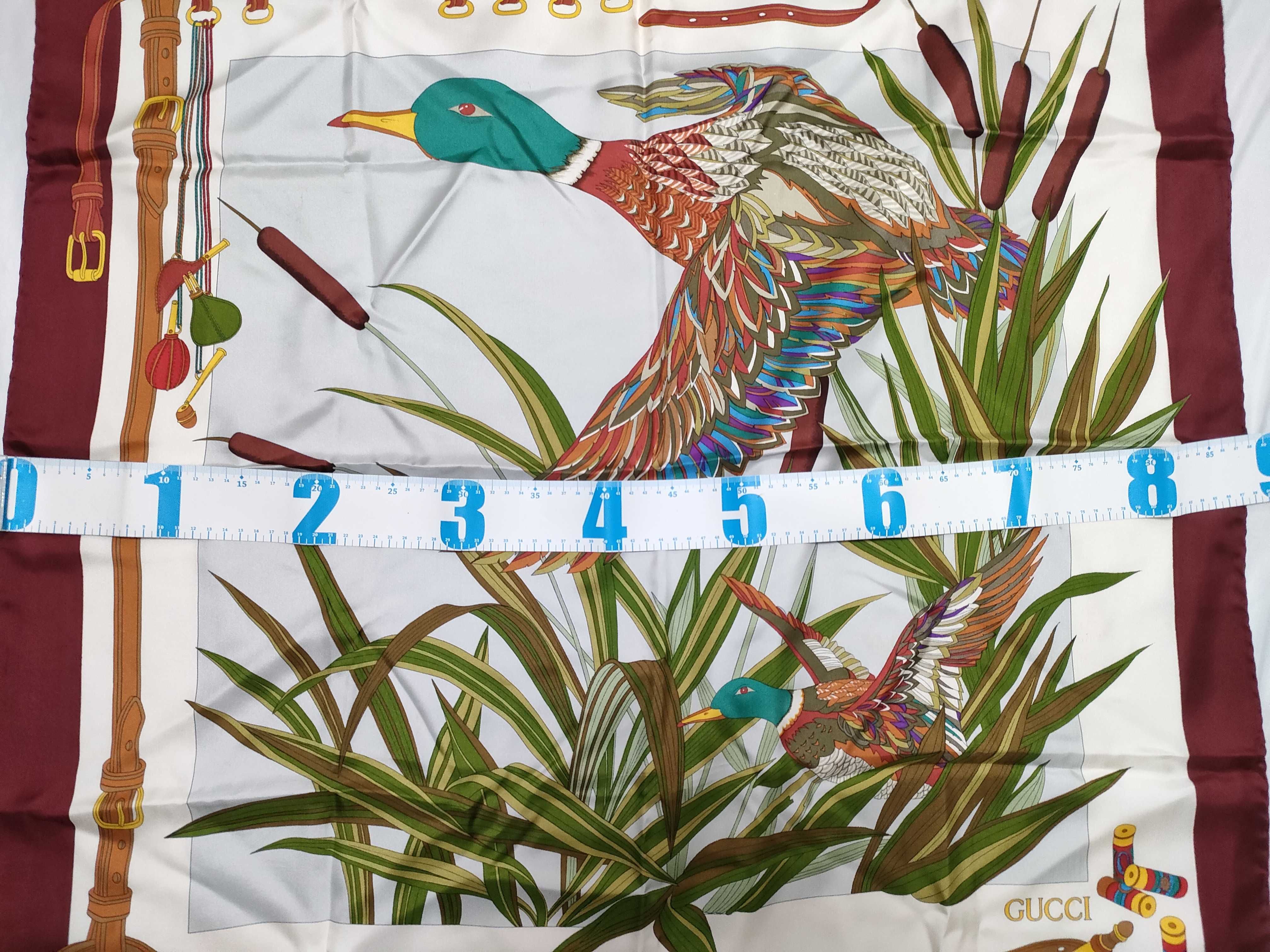 Vintage Gucci Silk Scarf with Waterfowl Hunting Motif