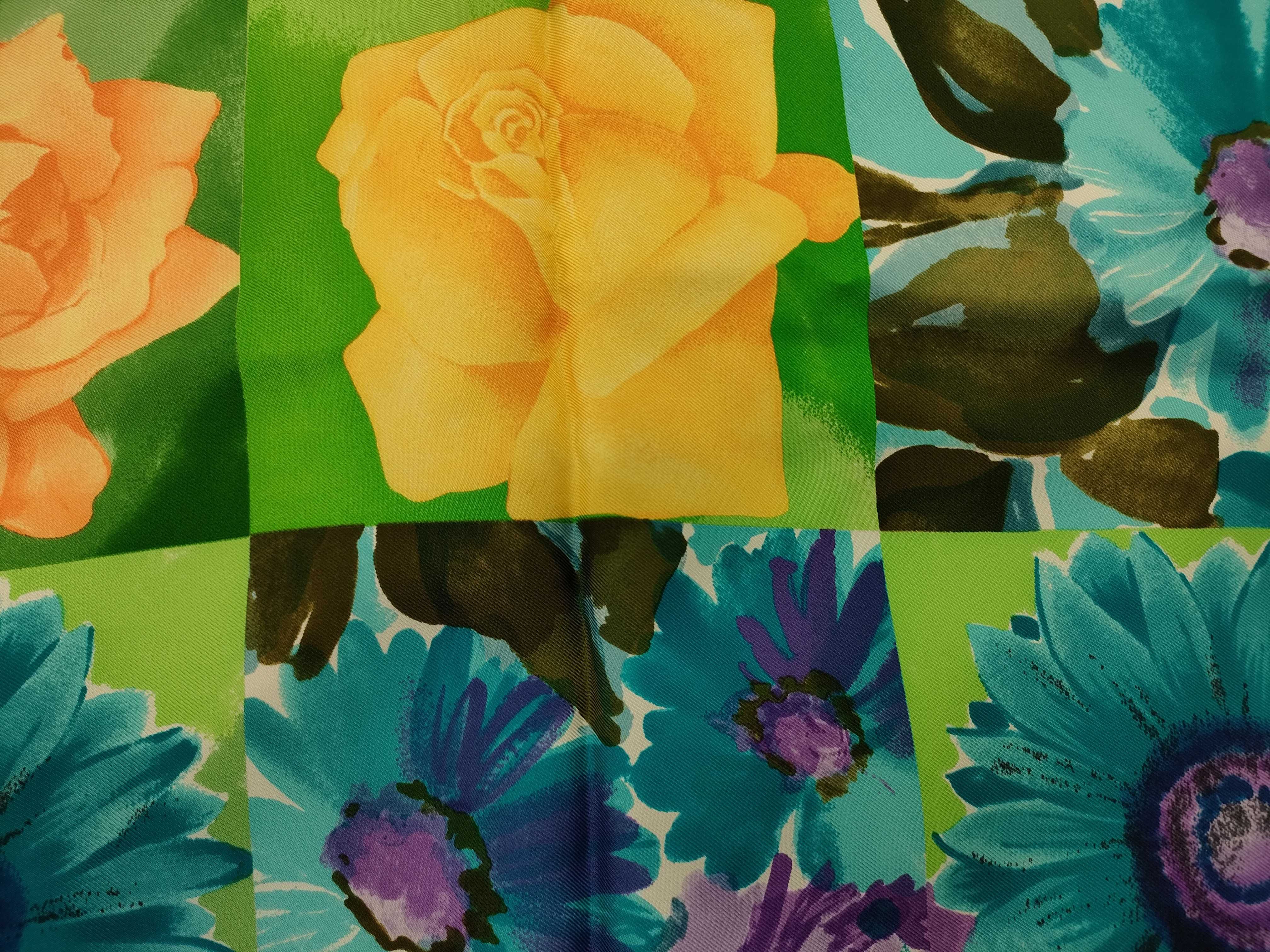 Gucci Silk Floral Grid Pattern Square Scarf