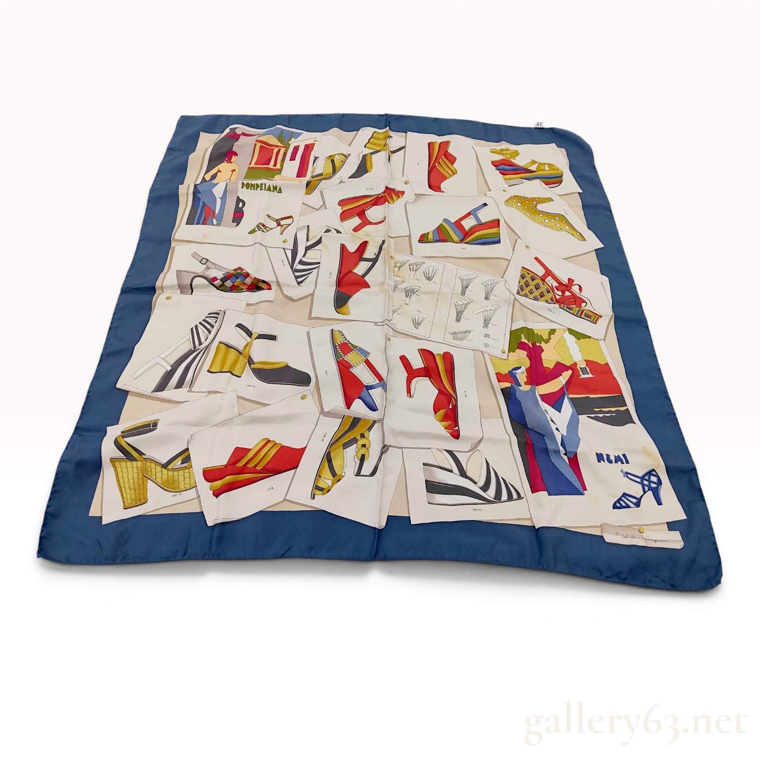Salvatore Ferragamo Silk Scarf with Archival Shoe Design Motif