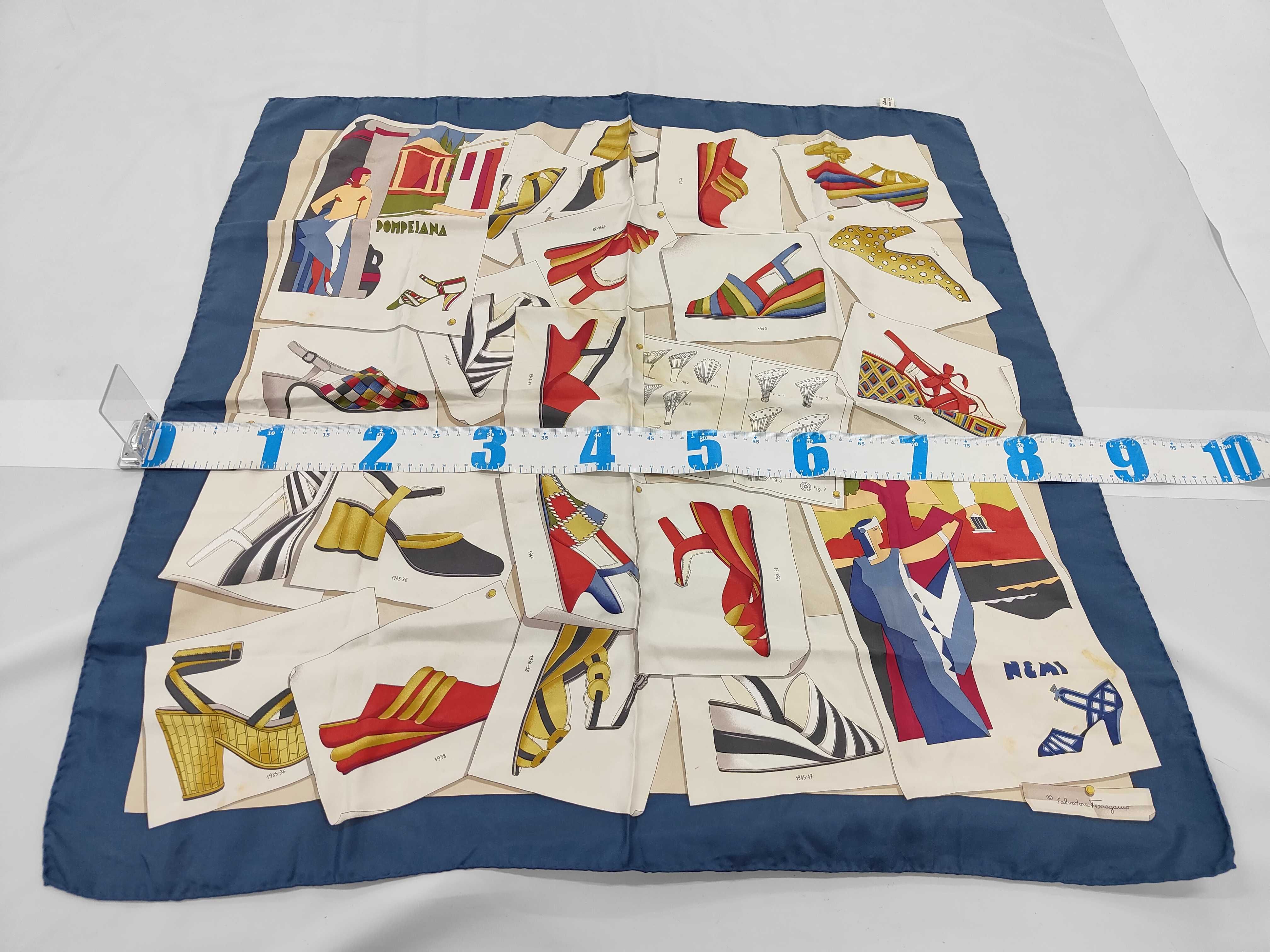 Salvatore Ferragamo Silk Scarf with Archival Shoe Design Motif