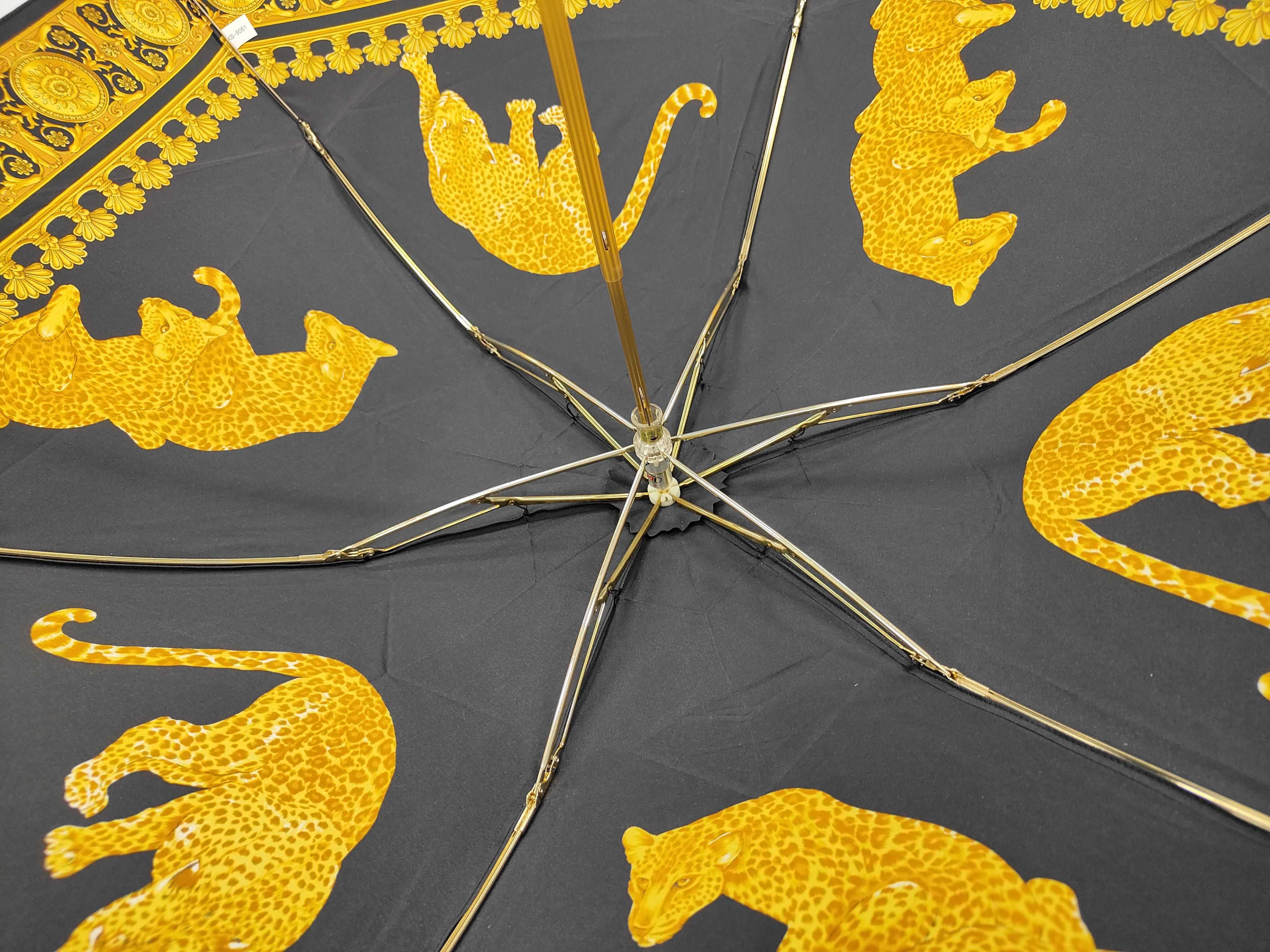 Gianni Versace Vintage Barocco and Leopard Print Folding Umbrella with Sleeve