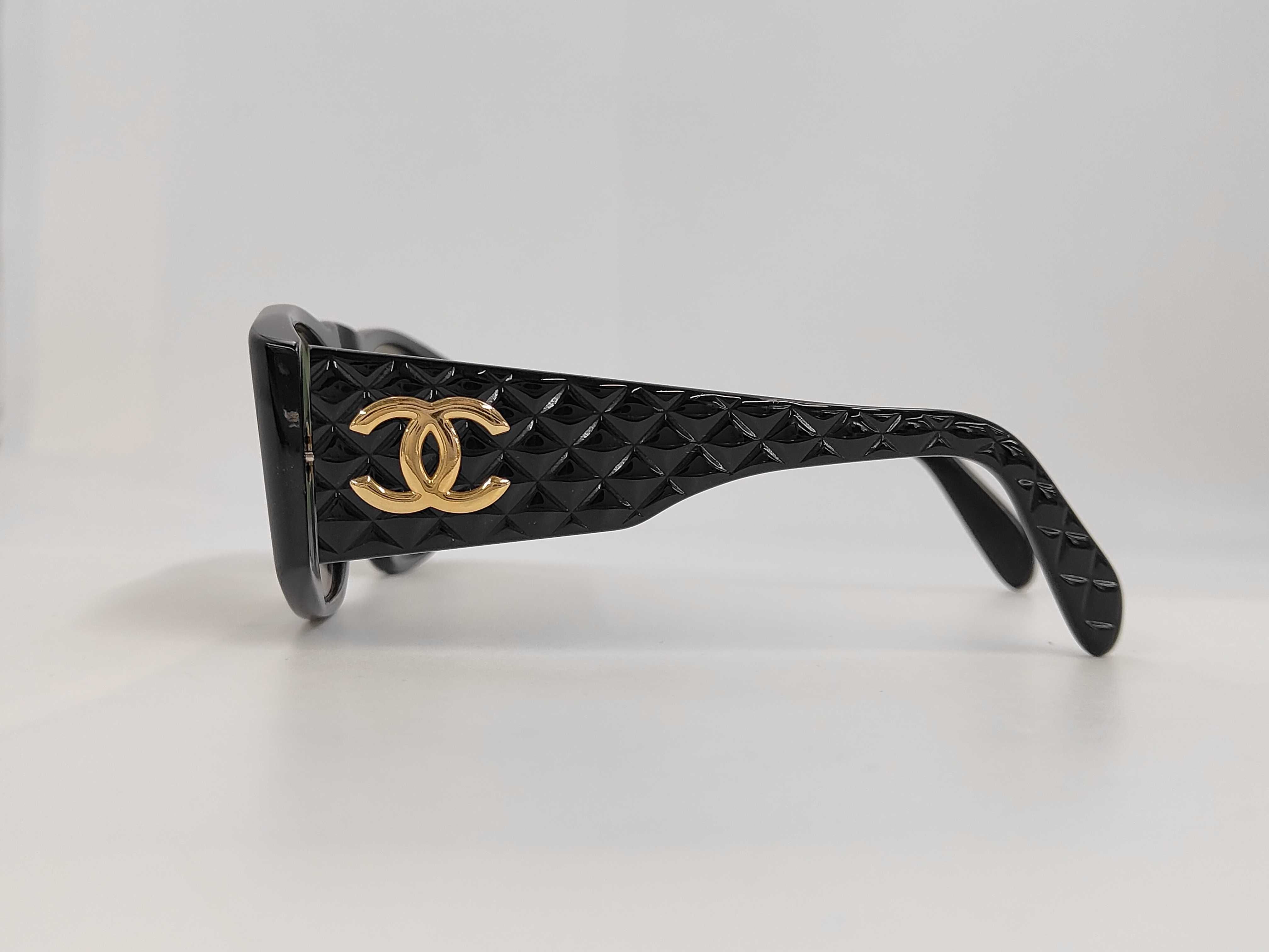 Chanel Vintage Quilted Black Acetate Sunglasses