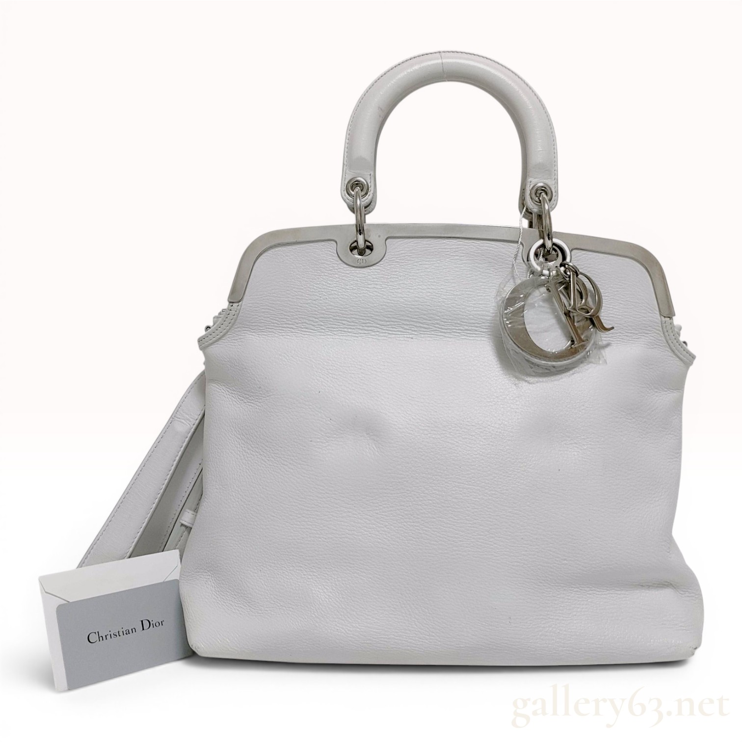 Christian Dior White Grained Leather Granville Frame Bag