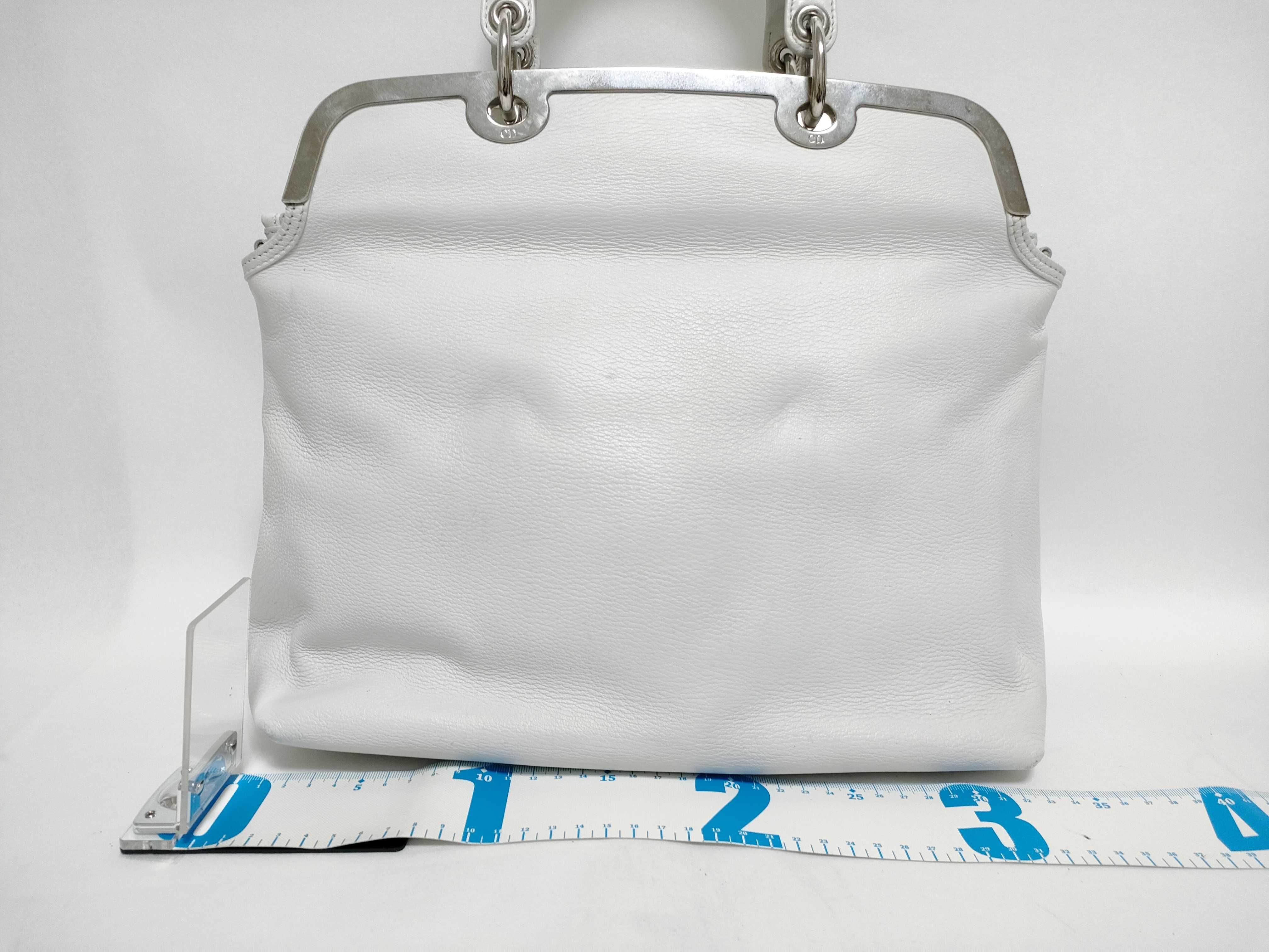 Christian Dior White Grained Leather Granville Frame Bag