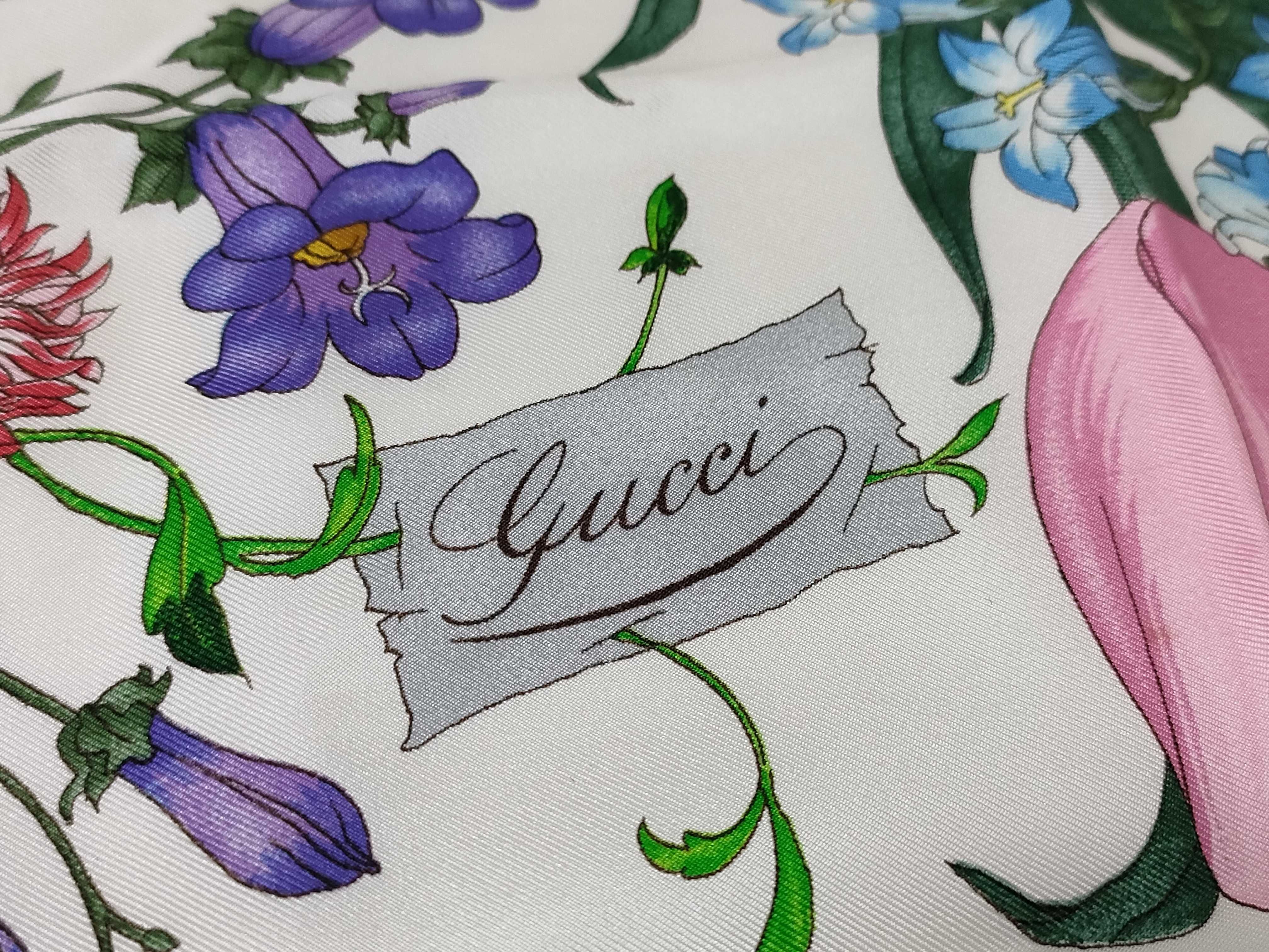 Gucci Pink Border Flora Silk Scarf Designed by Vittorio Accornero