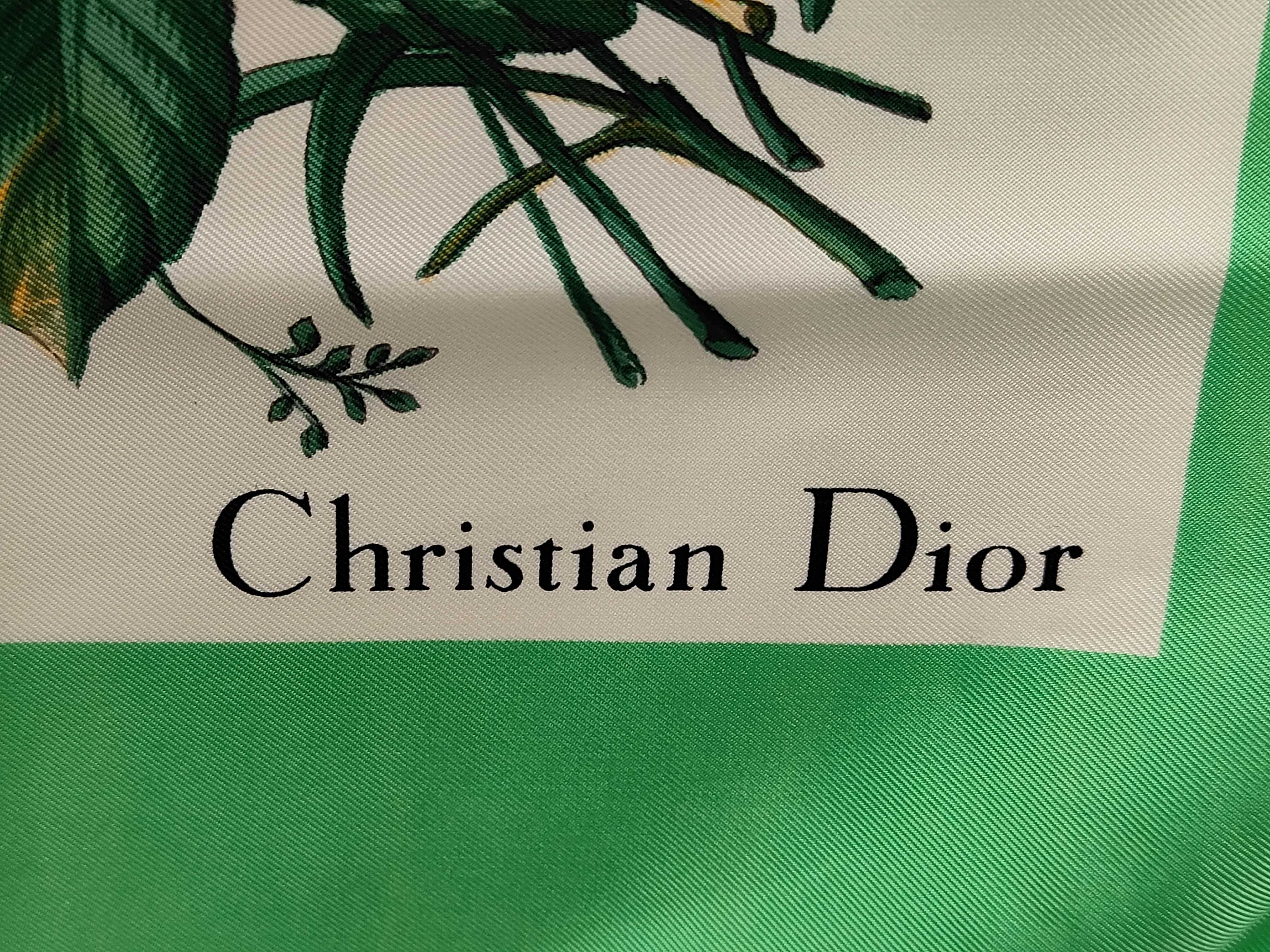 Christian Dior Vintage Floral Silk Scarf with Green Border