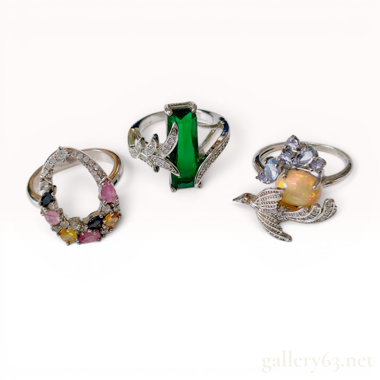 Three Sterling Silver and Multi-Gemstone Cocktail Rings