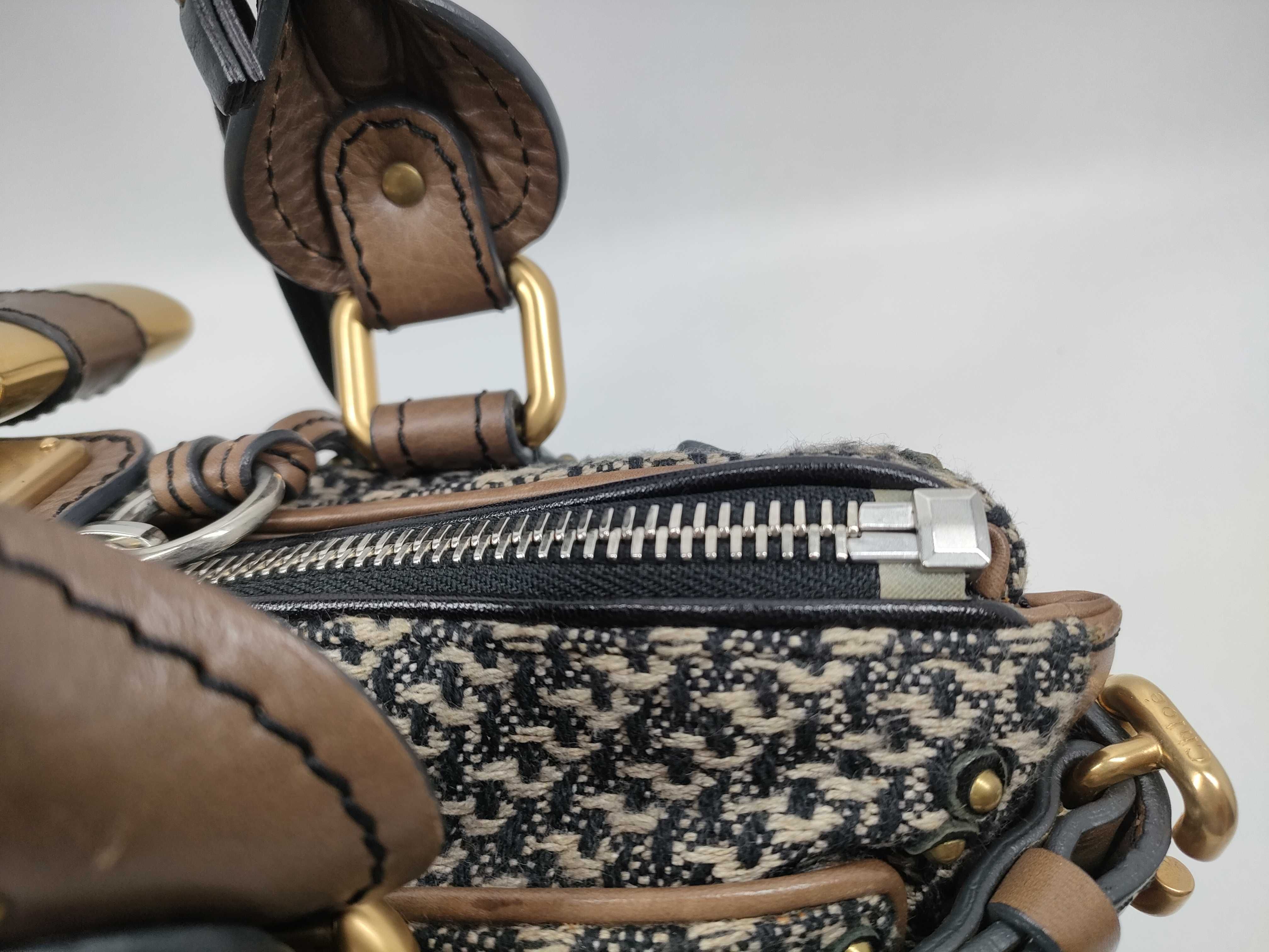 Chloe Paddington Houndstooth Fabric and Brown Leather Satchel