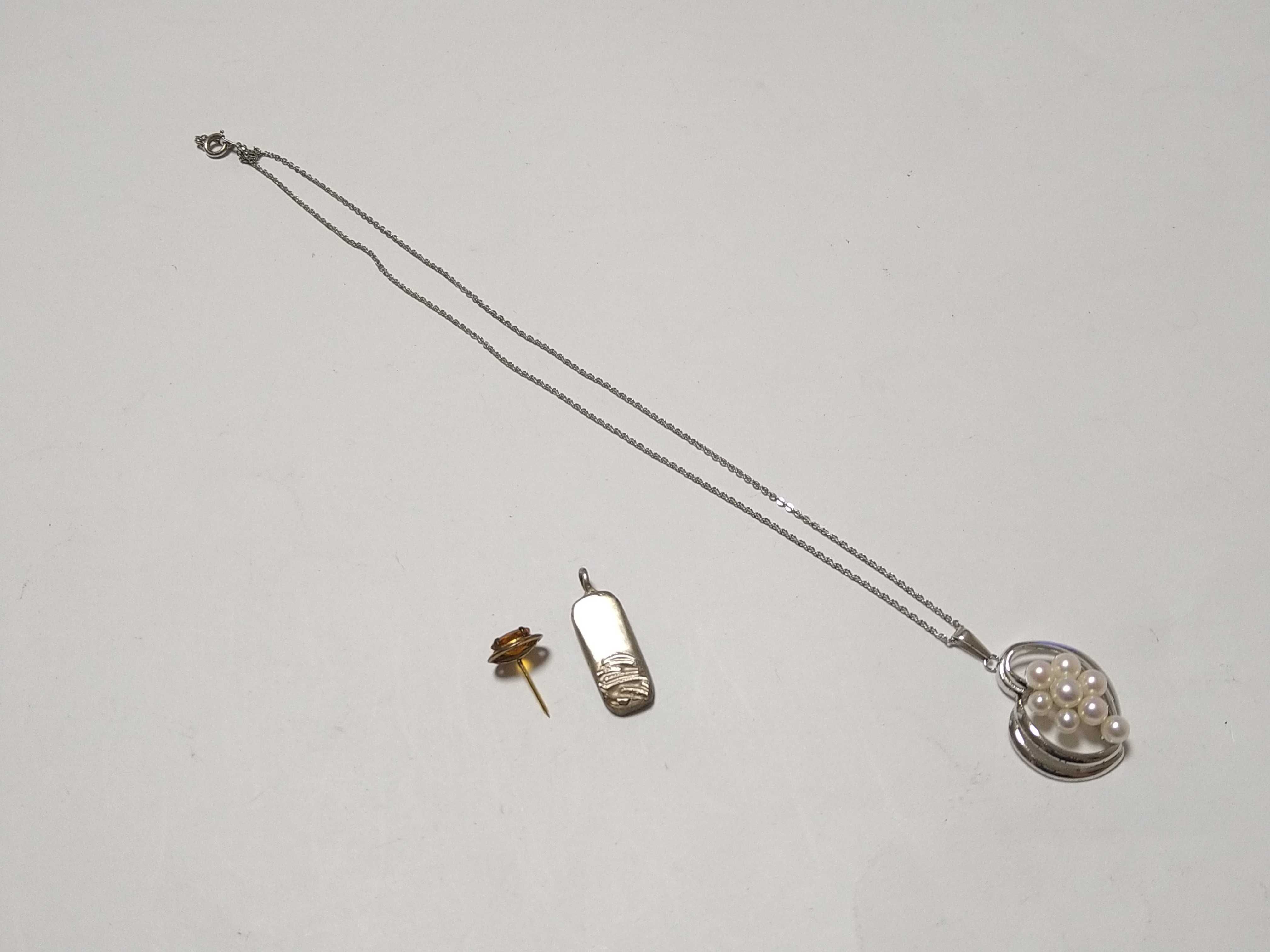 A Trio of Silver Jewelry Items Including a Mikimoto Cultured Pearl Necklace