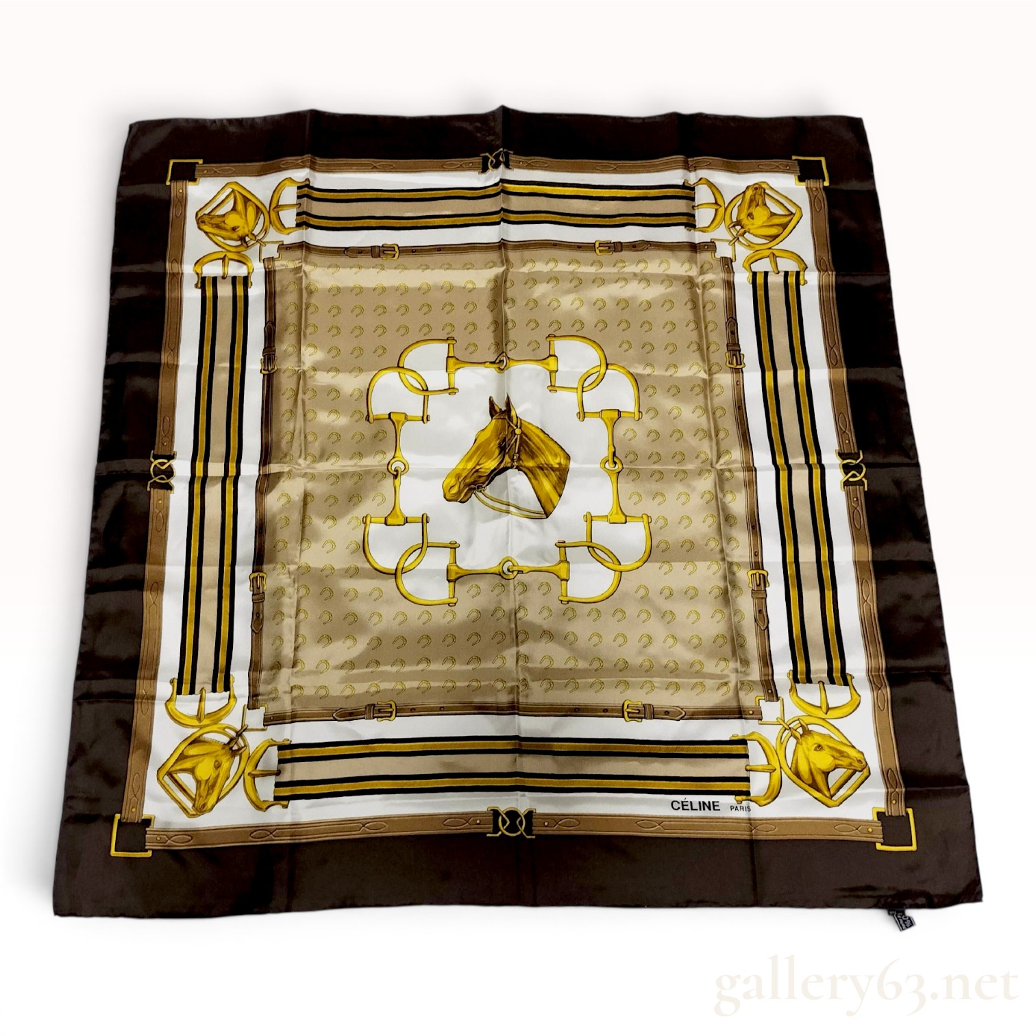 Celine Paris Equestrian Theme Silk Scarf with Horse and Bit Motif