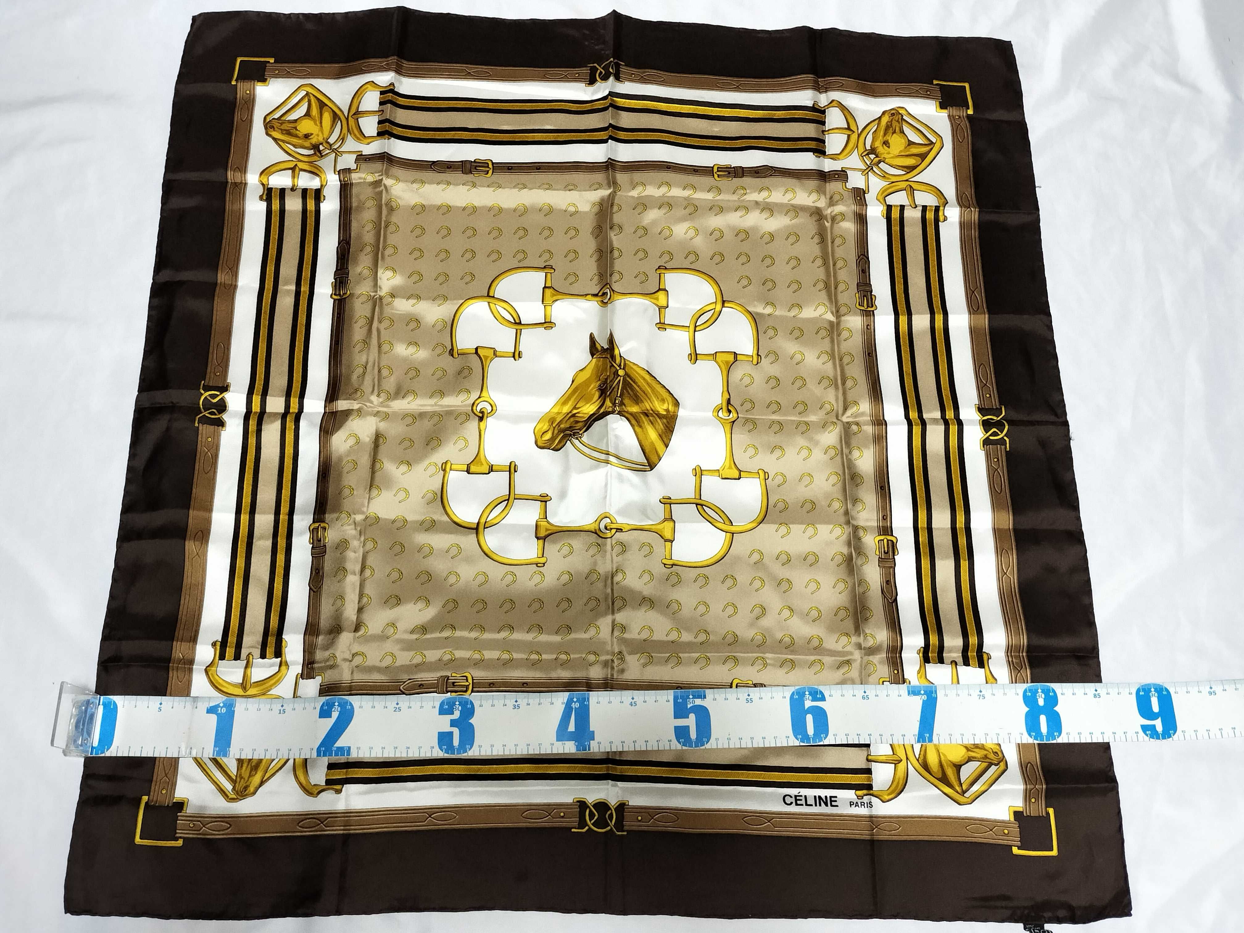 Celine Paris Equestrian Theme Silk Scarf with Horse and Bit Motif