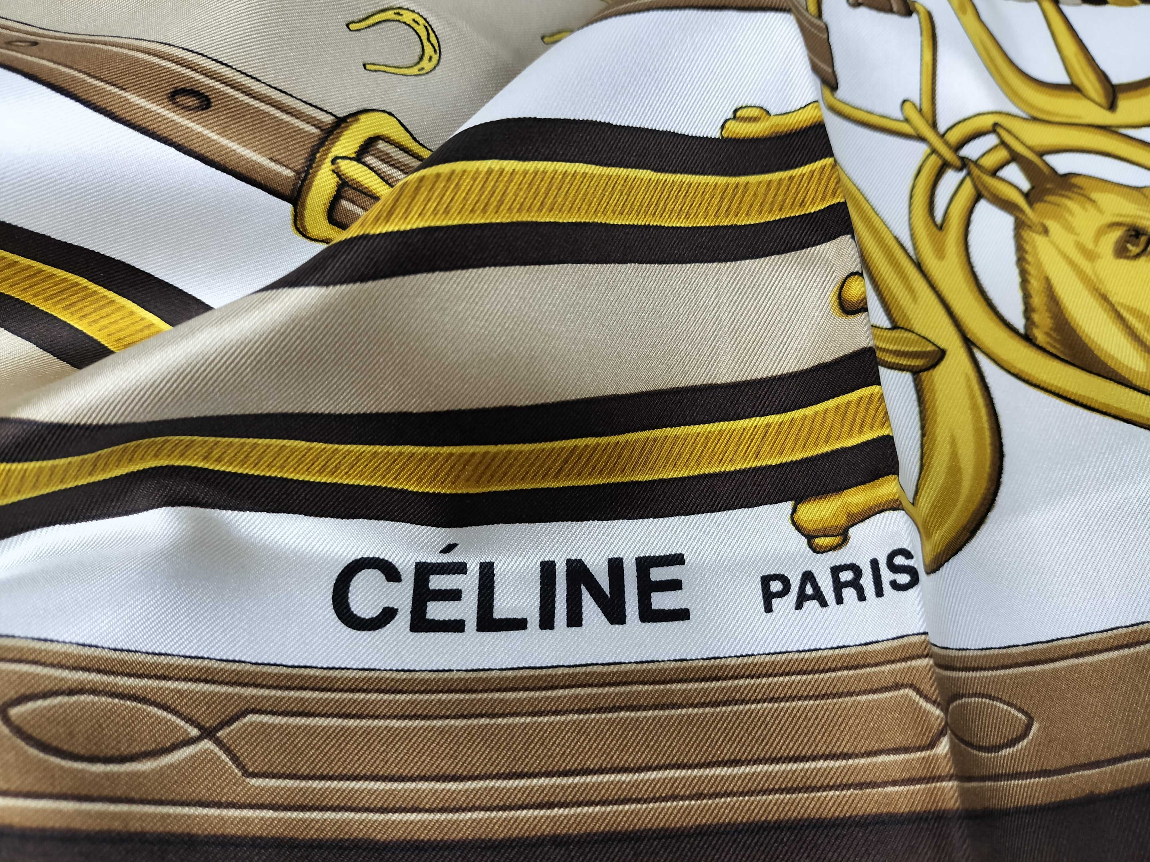 Celine Paris Equestrian Theme Silk Scarf with Horse and Bit Motif