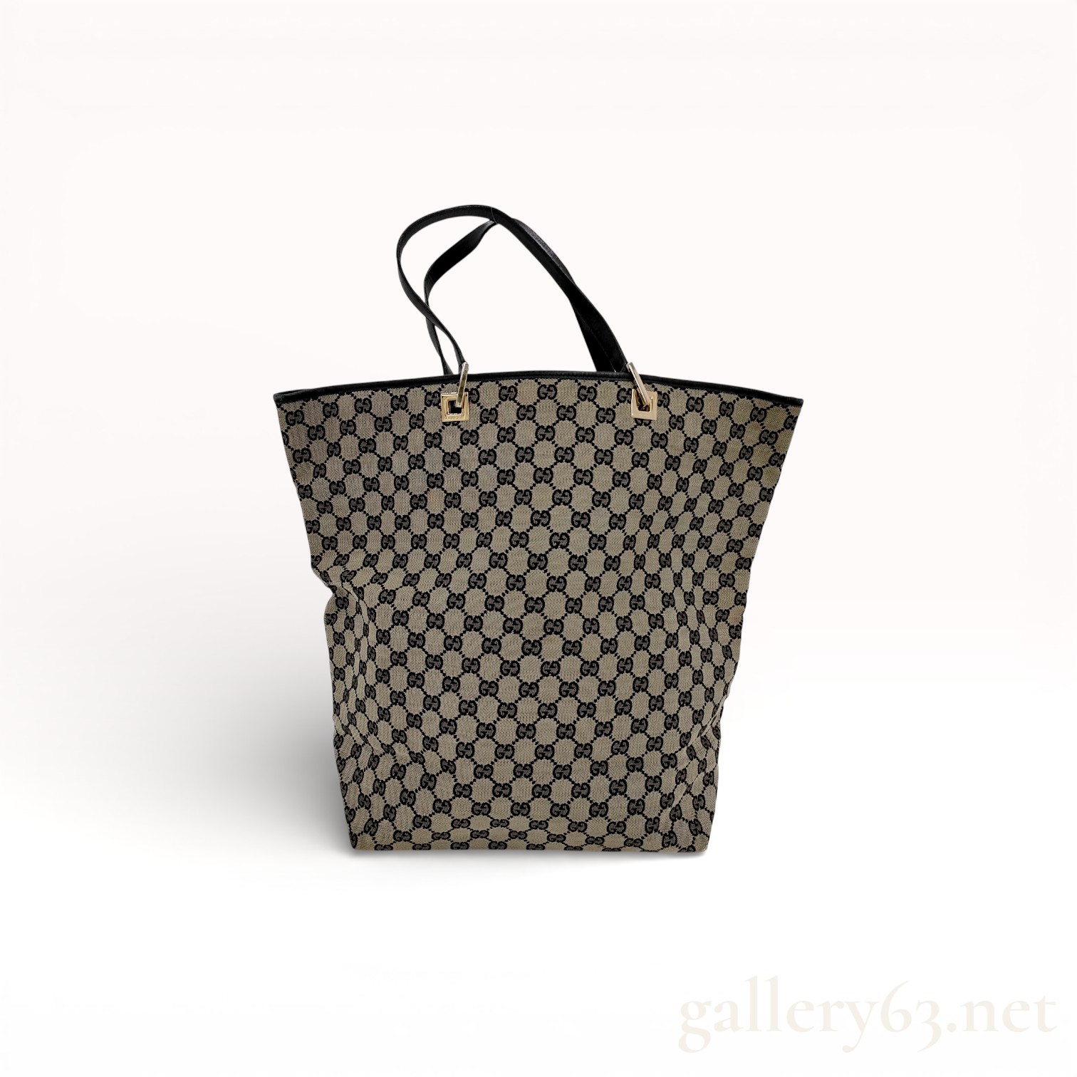 Gucci GG Monogram Canvas Tote Bag with Black Leather Trim