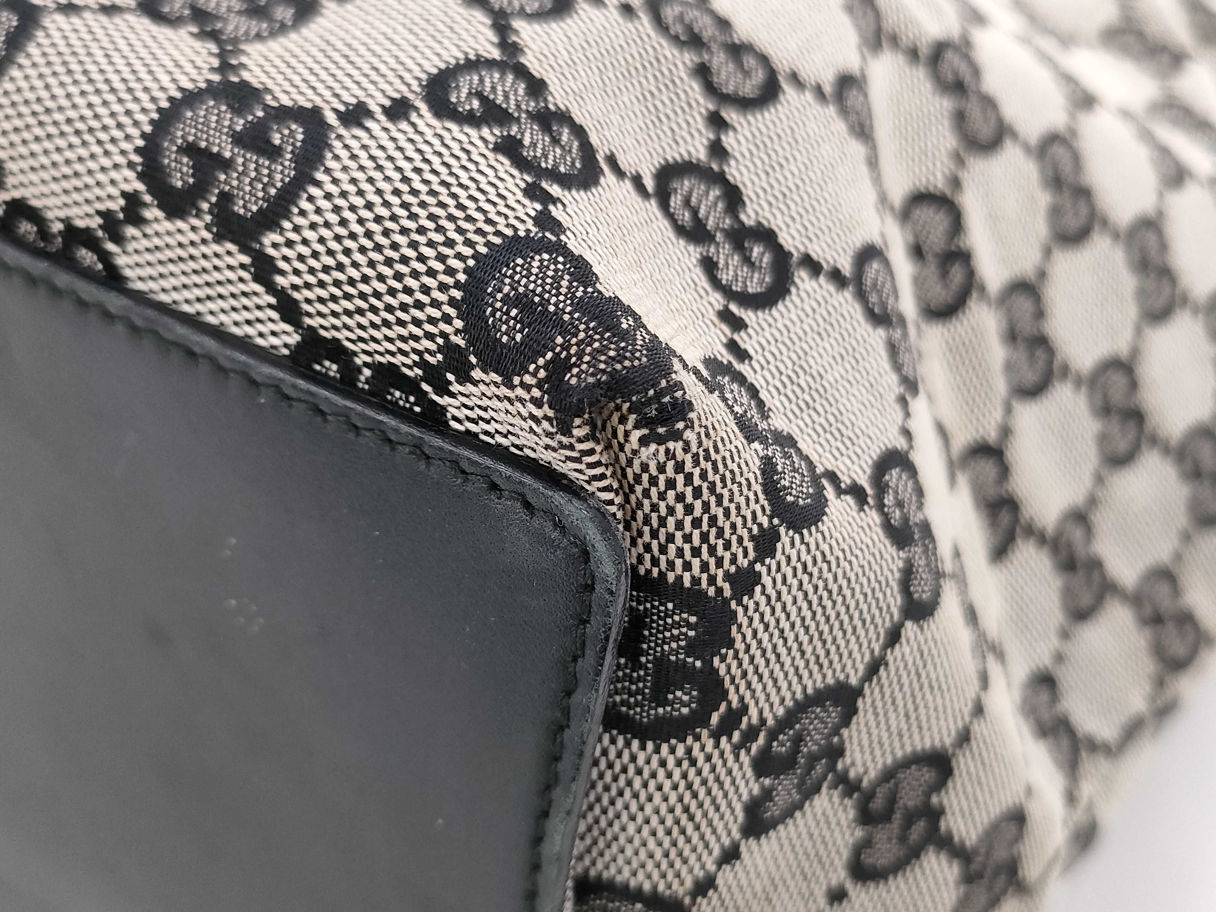 Gucci GG Monogram Canvas Tote Bag with Black Leather Trim
