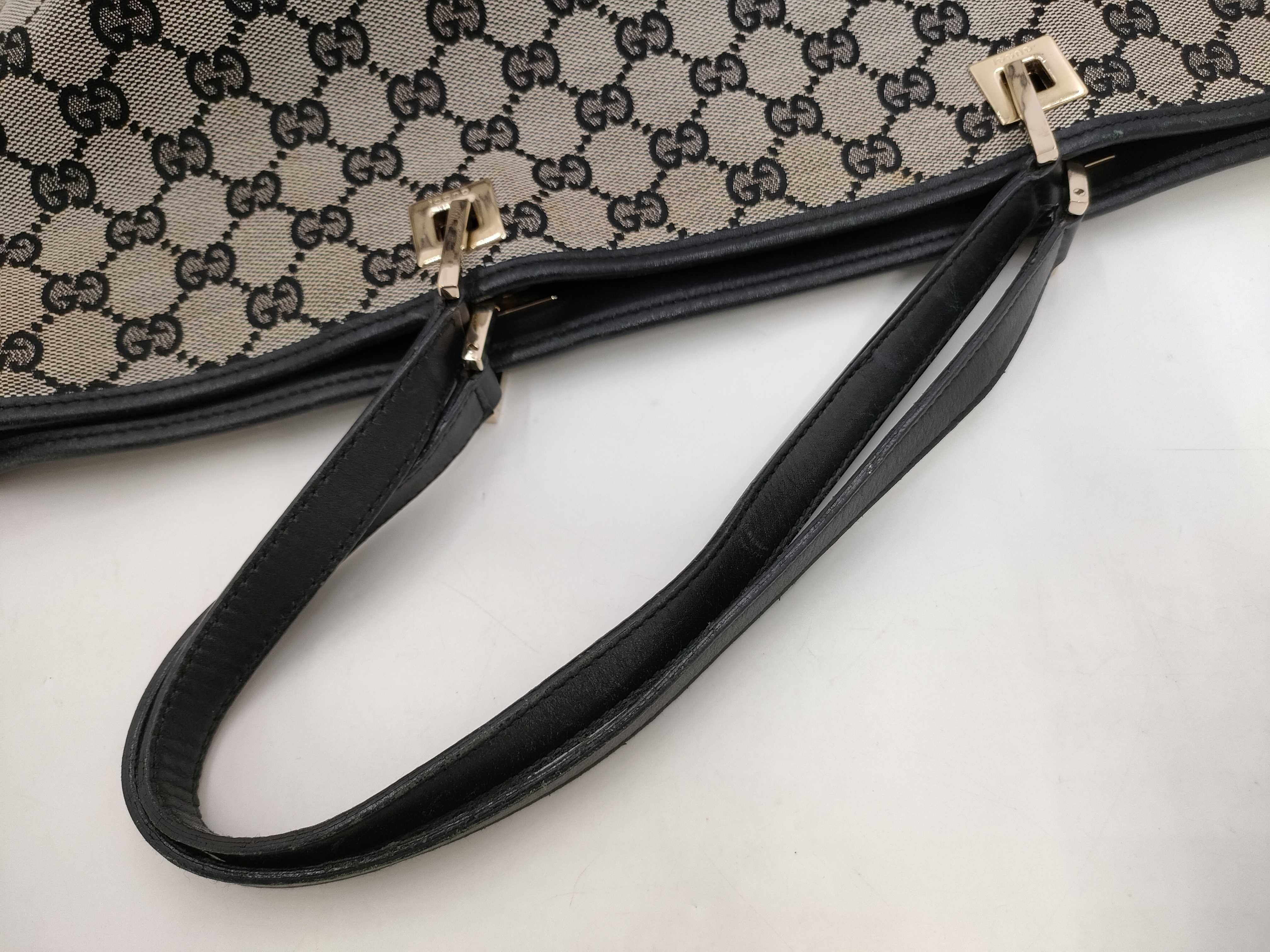 Gucci GG Monogram Canvas Tote Bag with Black Leather Trim