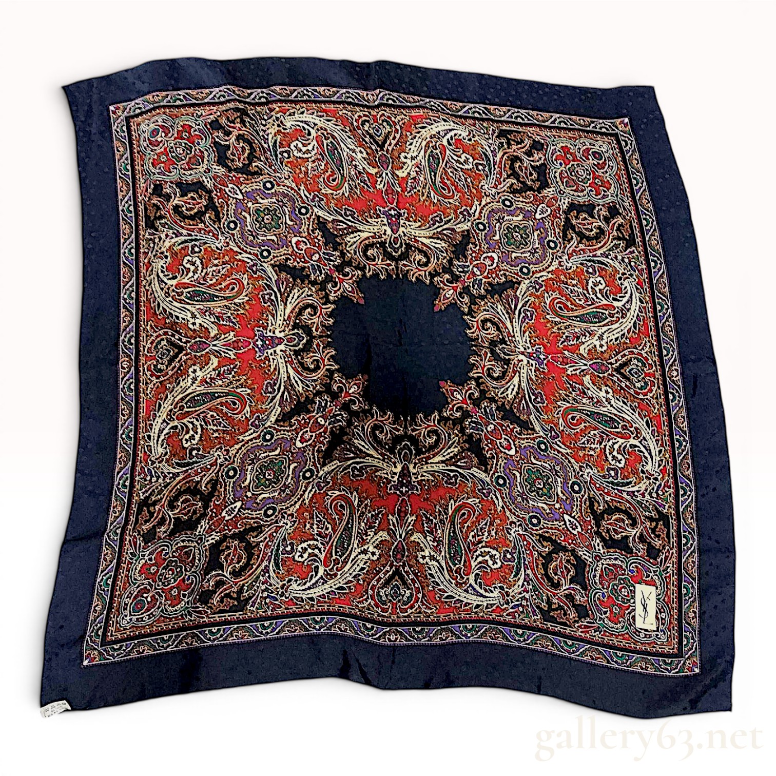 Yves Saint Laurent Silk Foulard Paisley Scarf with Jacquard Polka Dot Pattern