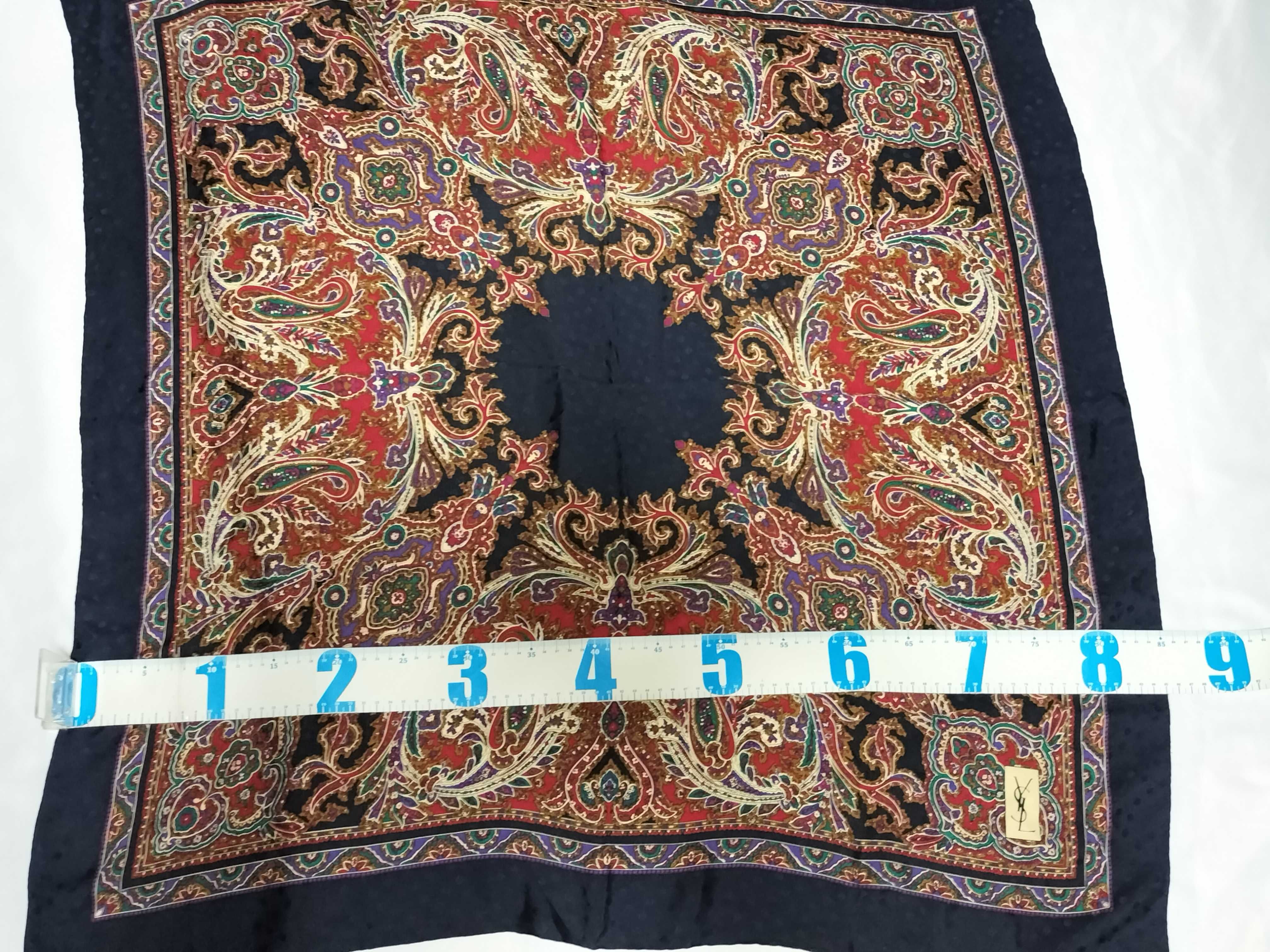 Yves Saint Laurent Silk Foulard Paisley Scarf with Jacquard Polka Dot Pattern