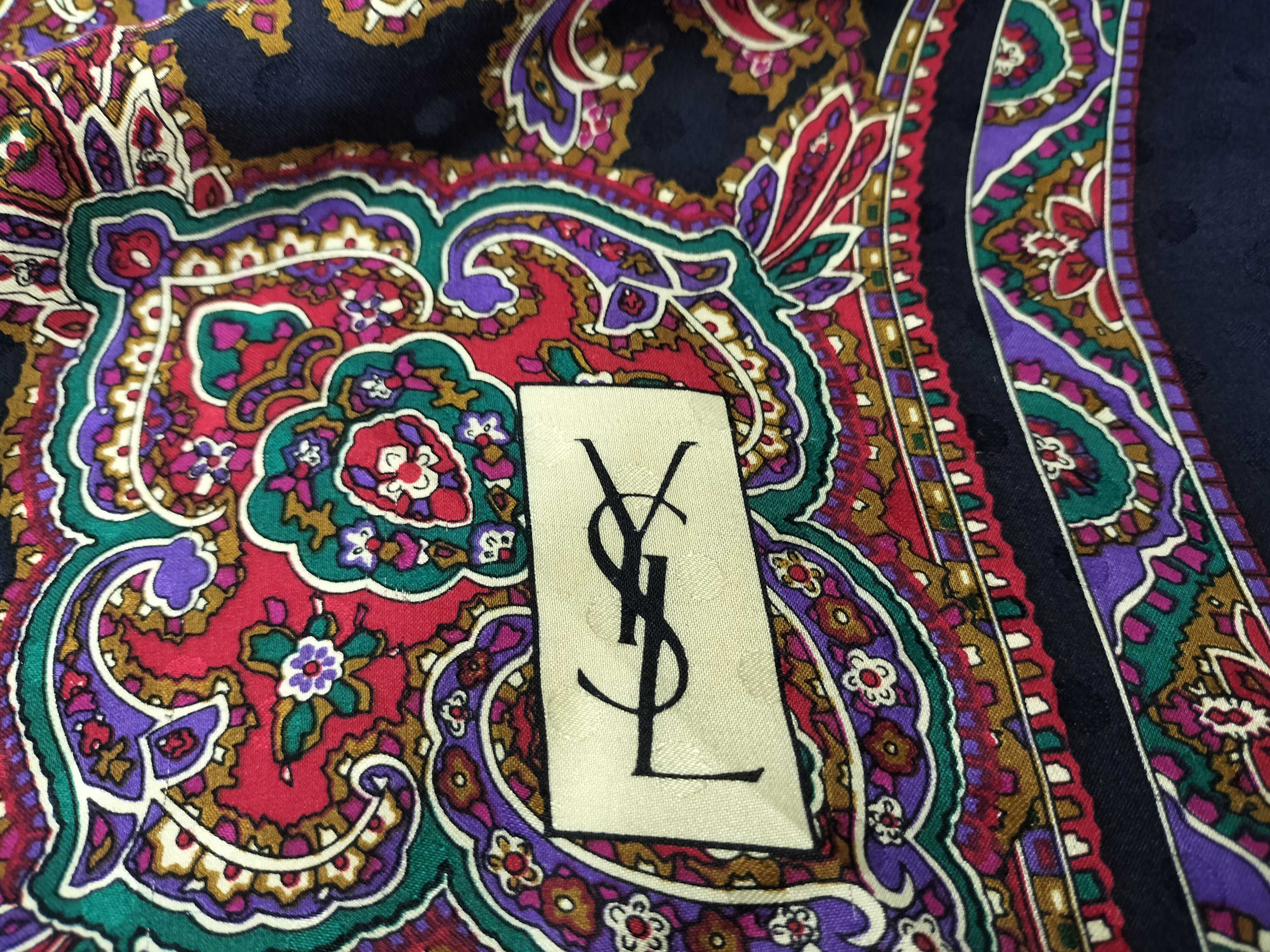 Yves Saint Laurent Silk Foulard Paisley Scarf with Jacquard Polka Dot Pattern