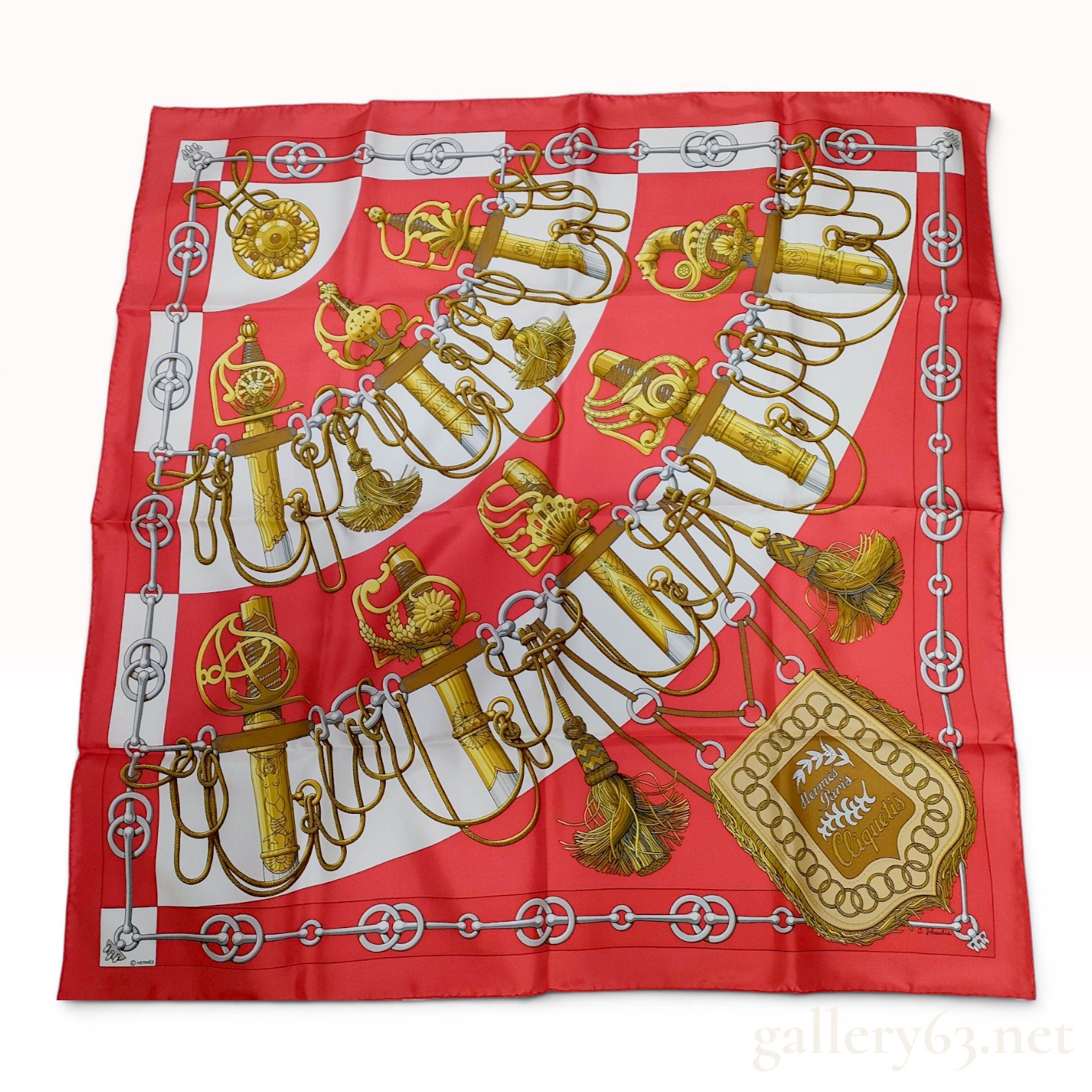 Hermes Cliquetis Silk Scarf by Julia Abadie in Red and White