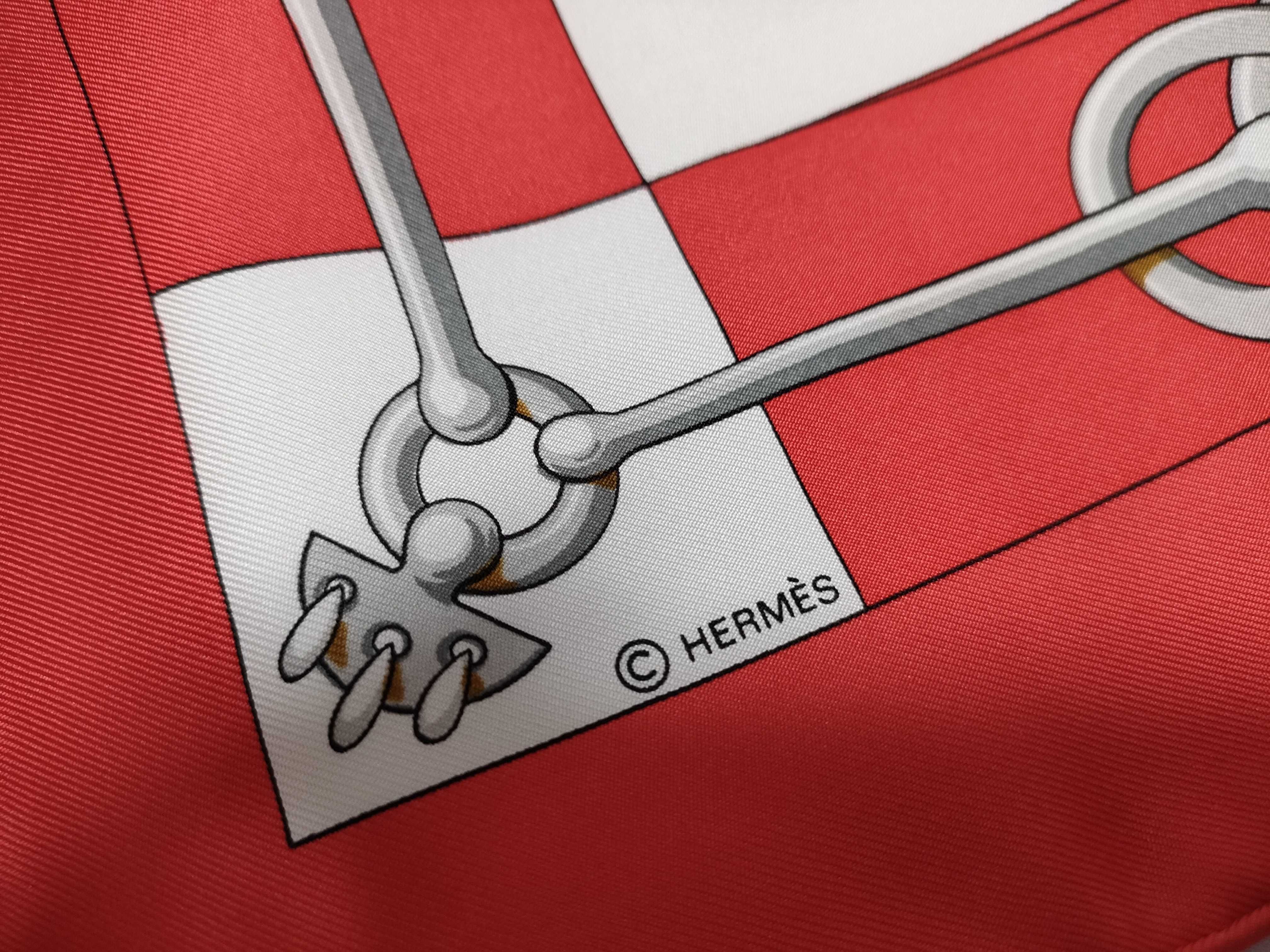 Hermes Cliquetis Silk Scarf by Julia Abadie in Red and White
