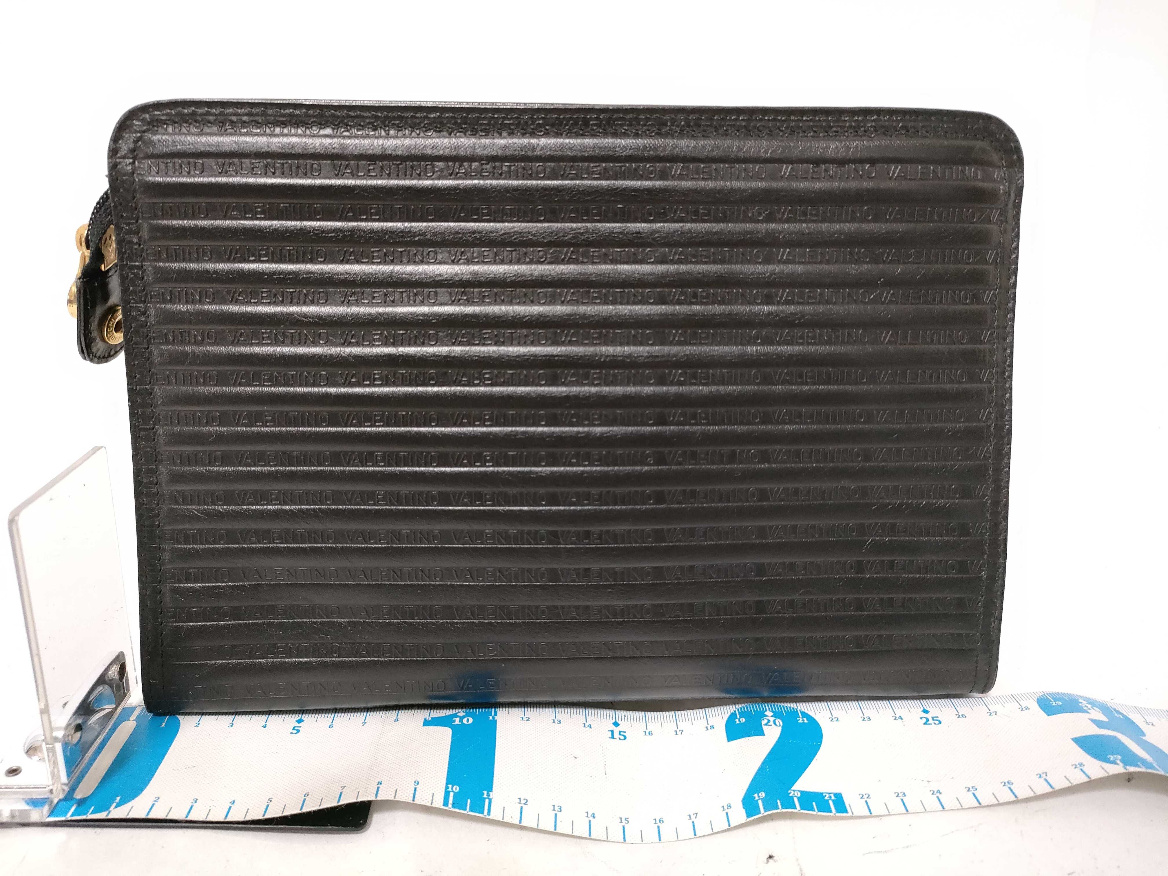Mario Valentino Vintage Black Embossed Leather Portfolio Clutch Bag