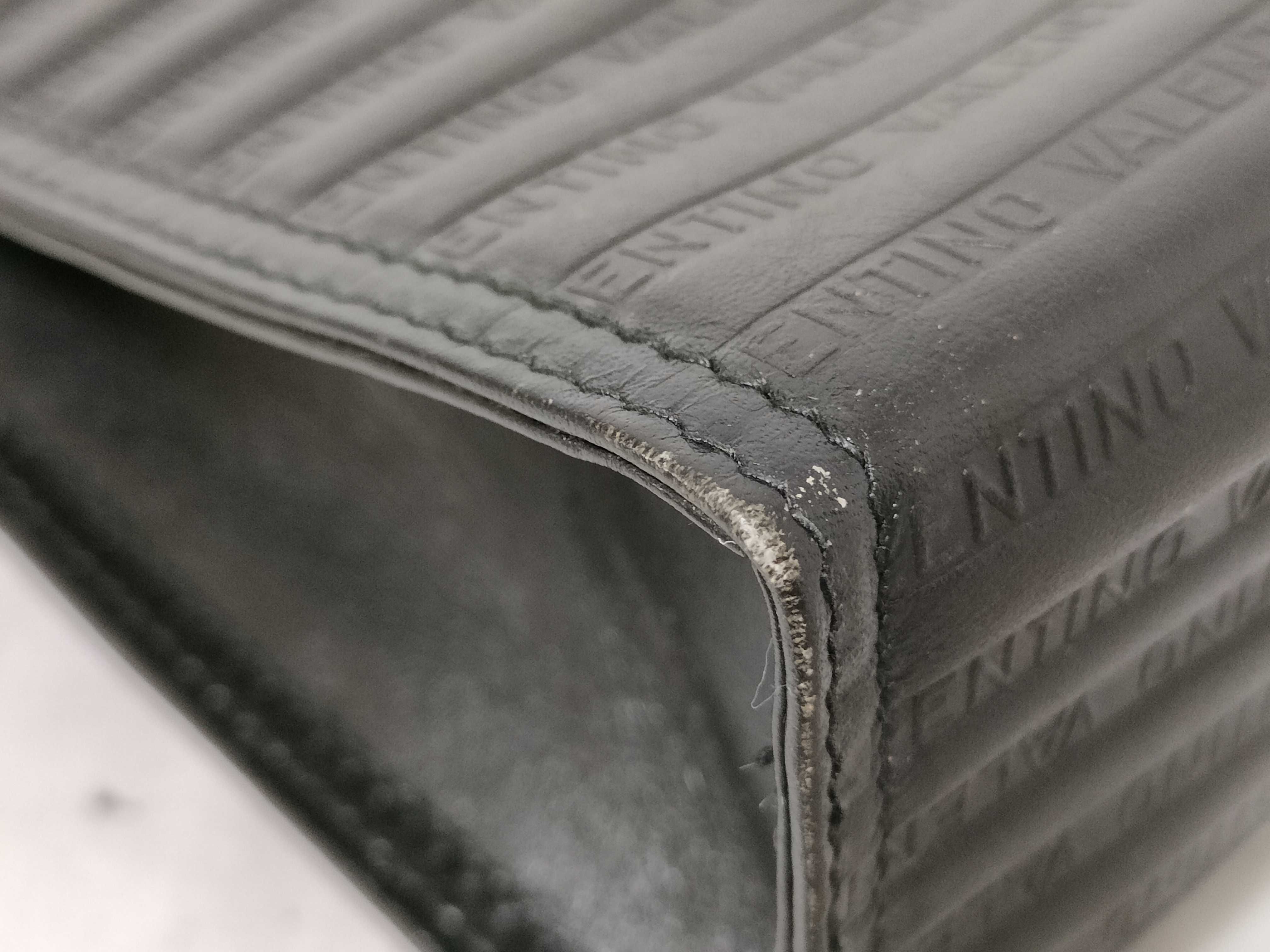 Mario Valentino Vintage Black Embossed Leather Portfolio Clutch Bag