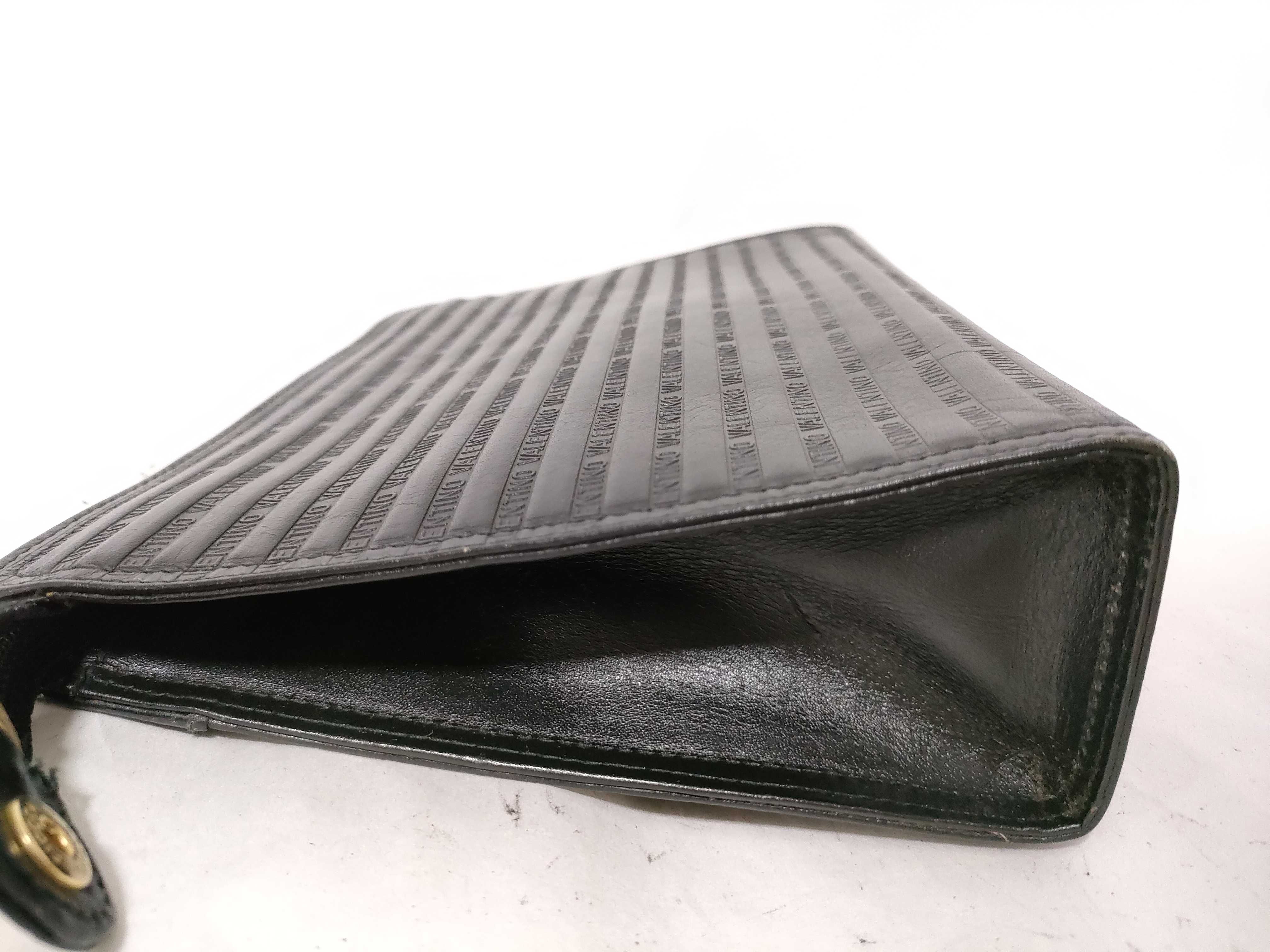 Mario Valentino Vintage Black Embossed Leather Portfolio Clutch Bag
