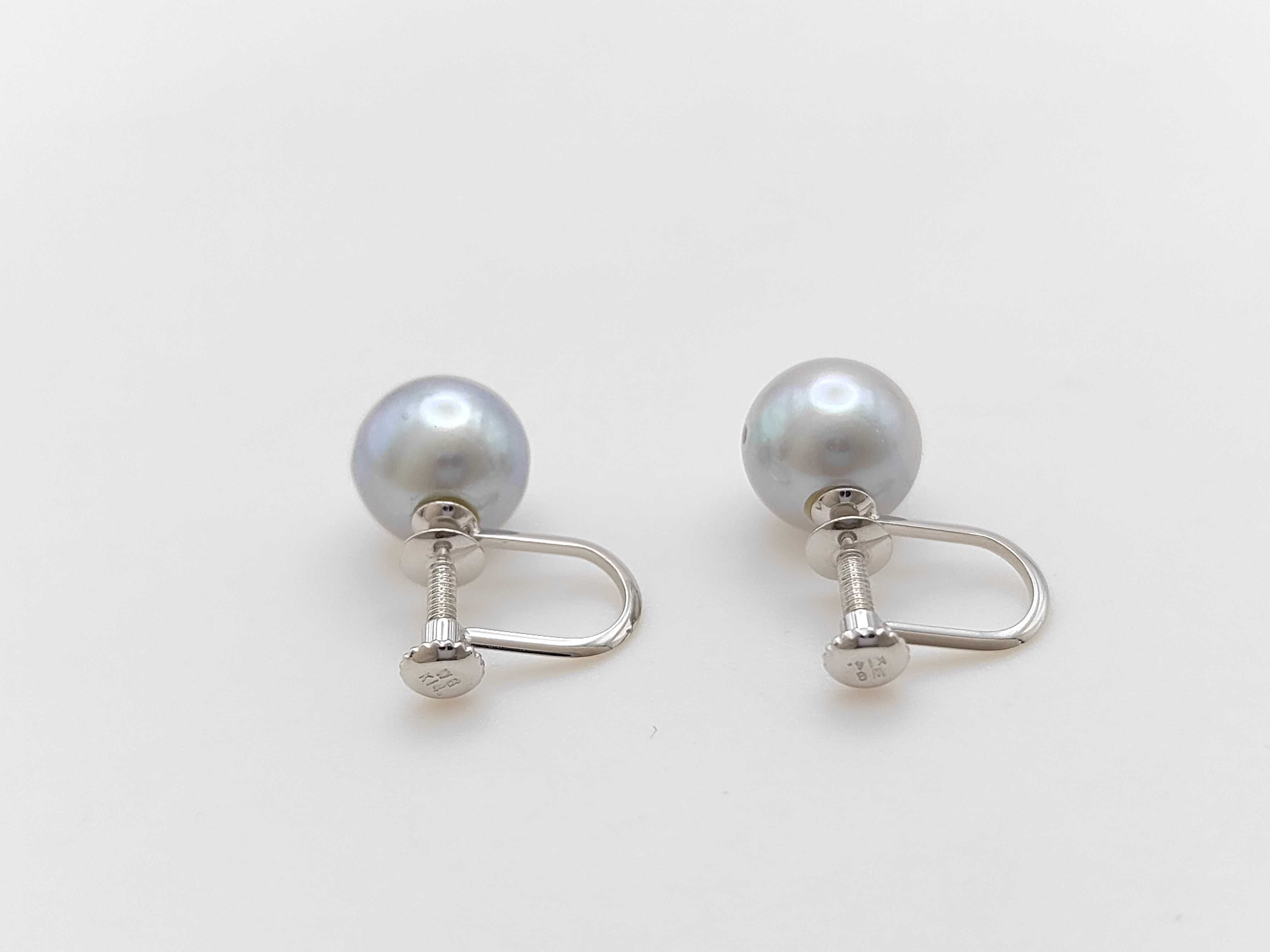 A Pair of Grey Cultured Pearl and 14 Karat White Gold Screw-Back Earrings