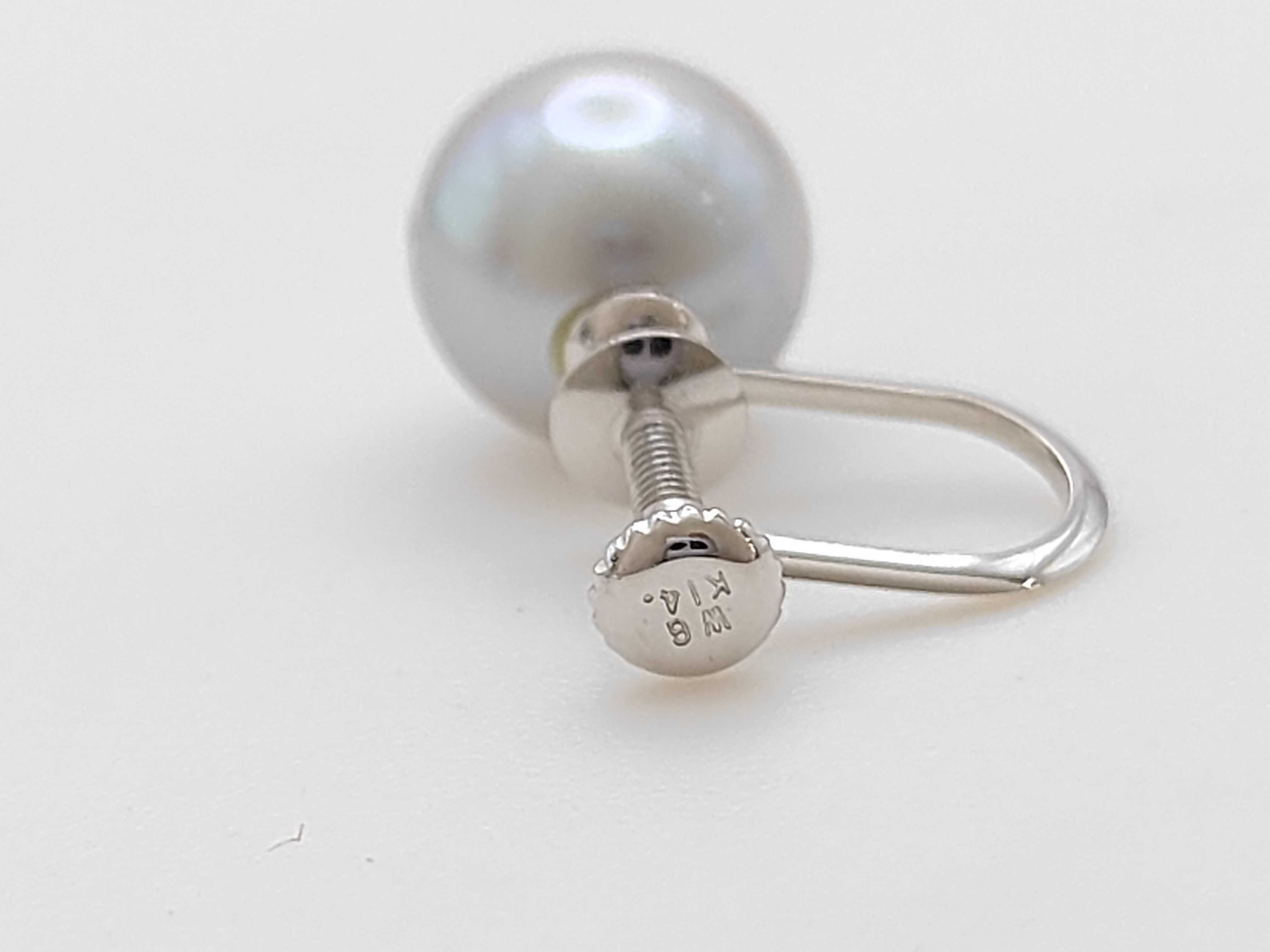 A Pair of Grey Cultured Pearl and 14 Karat White Gold Screw-Back Earrings