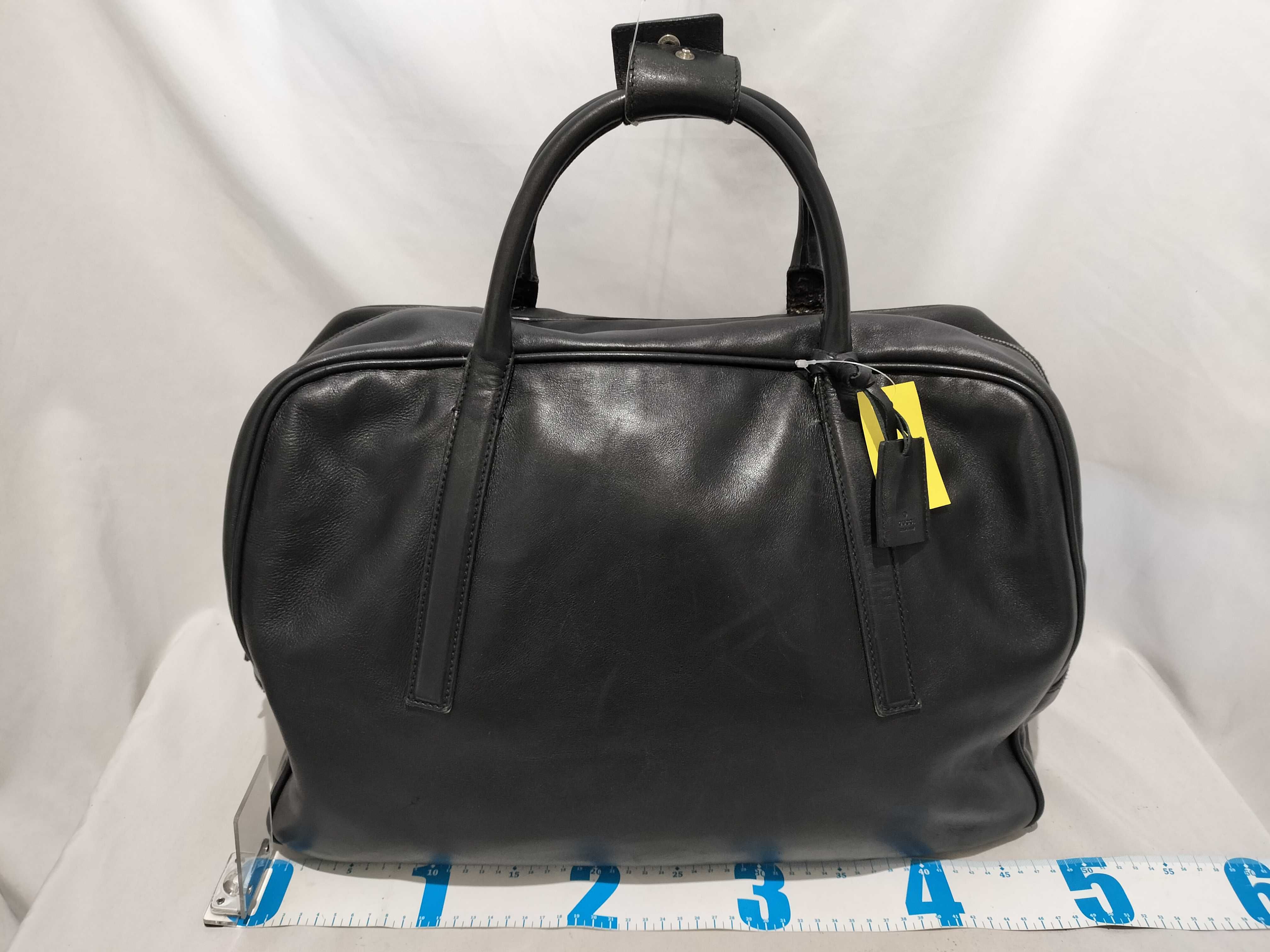 Gucci Black Leather Travel Duffel Weekender Bag