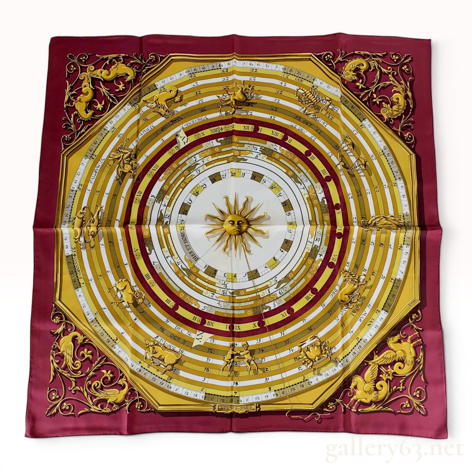 Hermes Silk Carre Scarf Dies et Hore by Francoise Faconnet