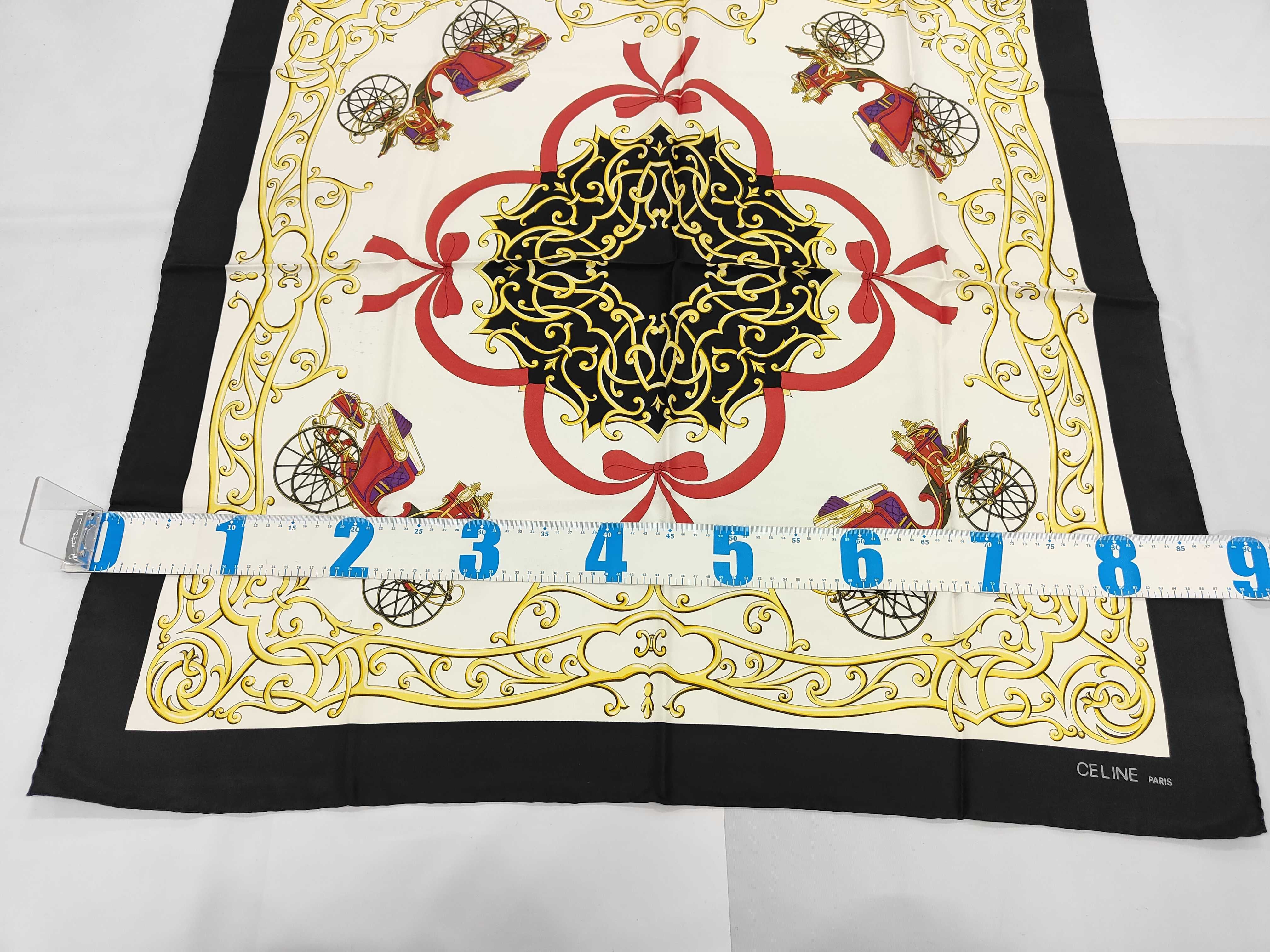 Celine Paris Vintage Silk Scarf with Equestrian Carriage Motif