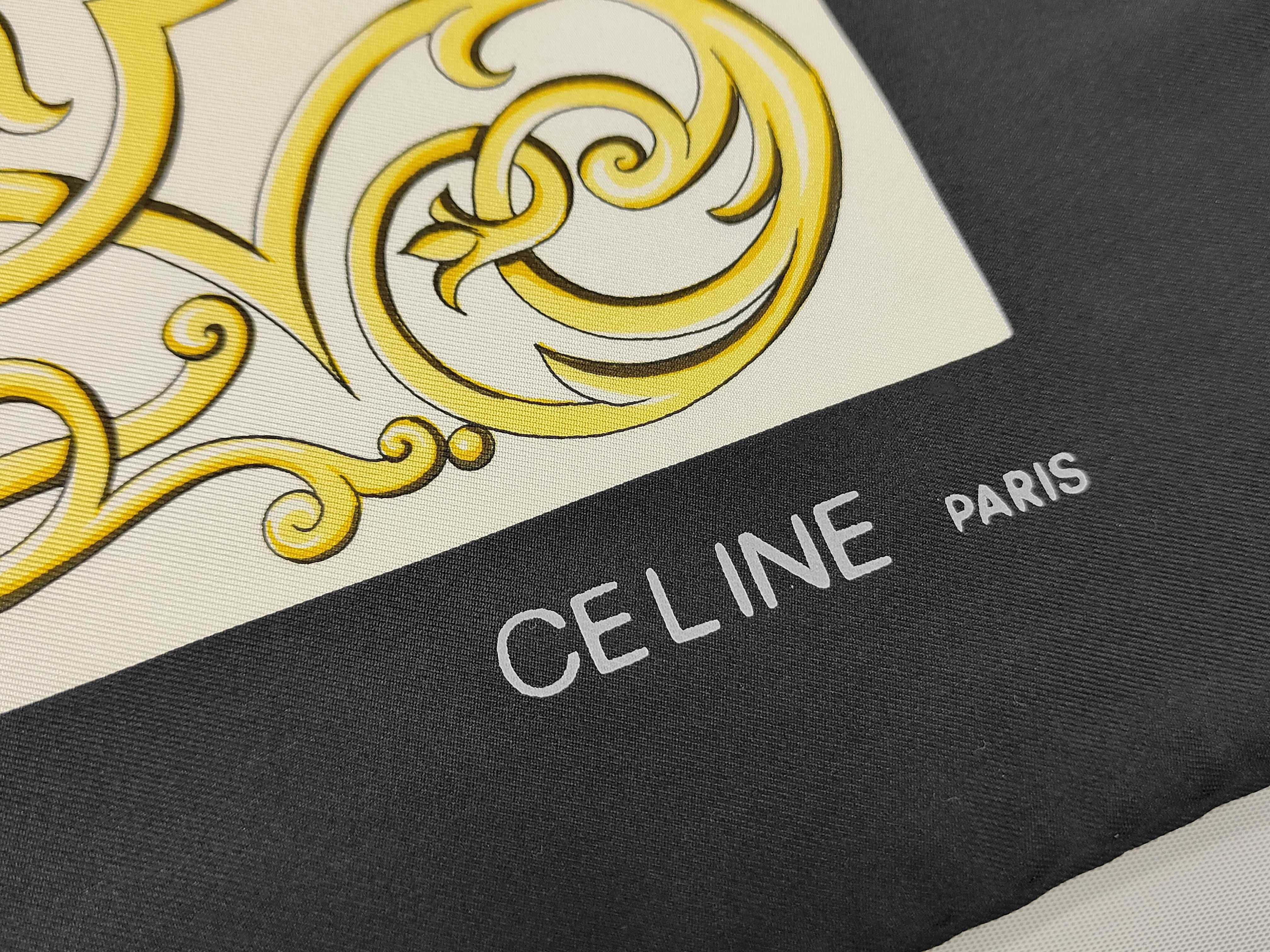 Celine Paris Vintage Silk Scarf with Equestrian Carriage Motif