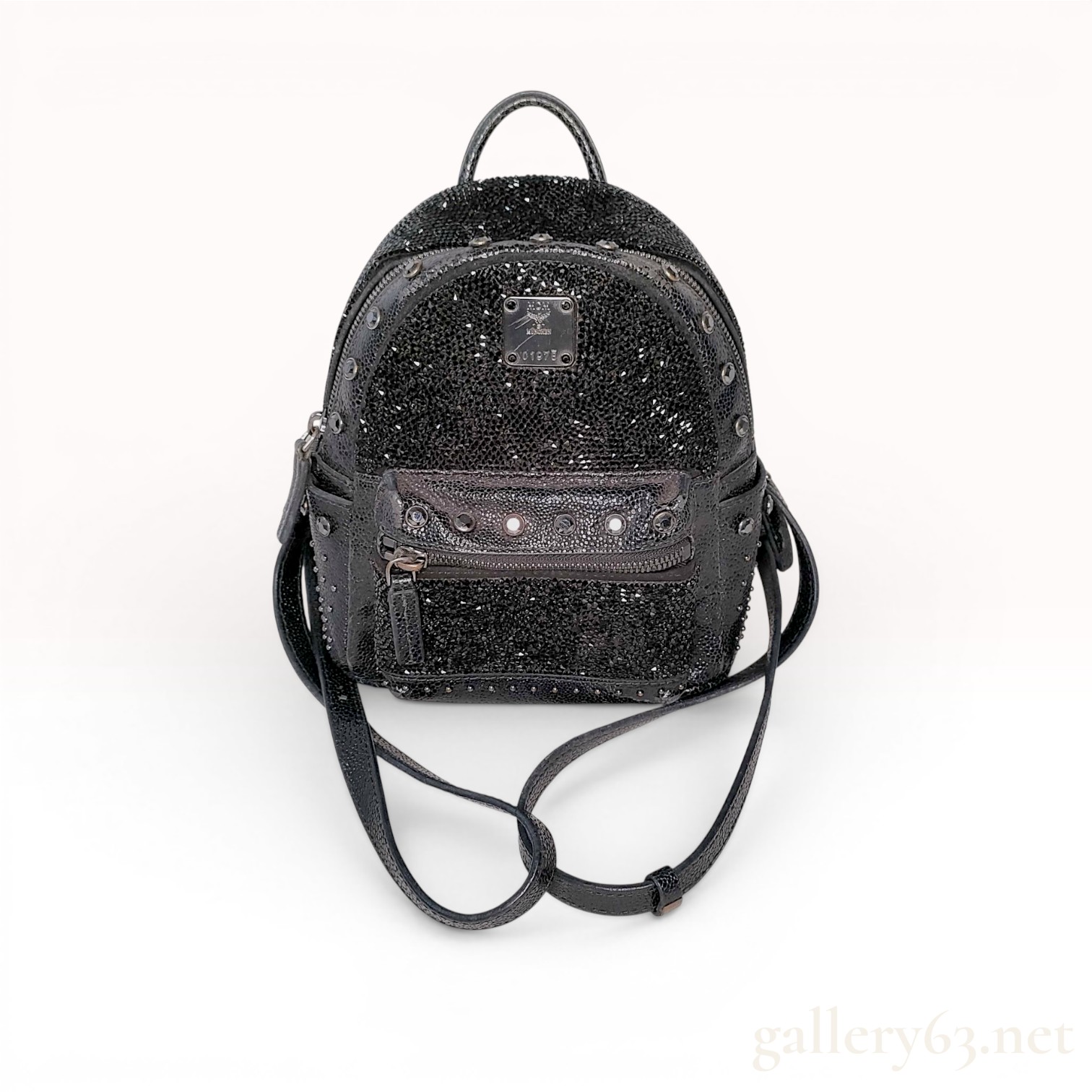 MCM Stark Bebe Boo X-Mini Crystal Embellished Black Leather Backpack