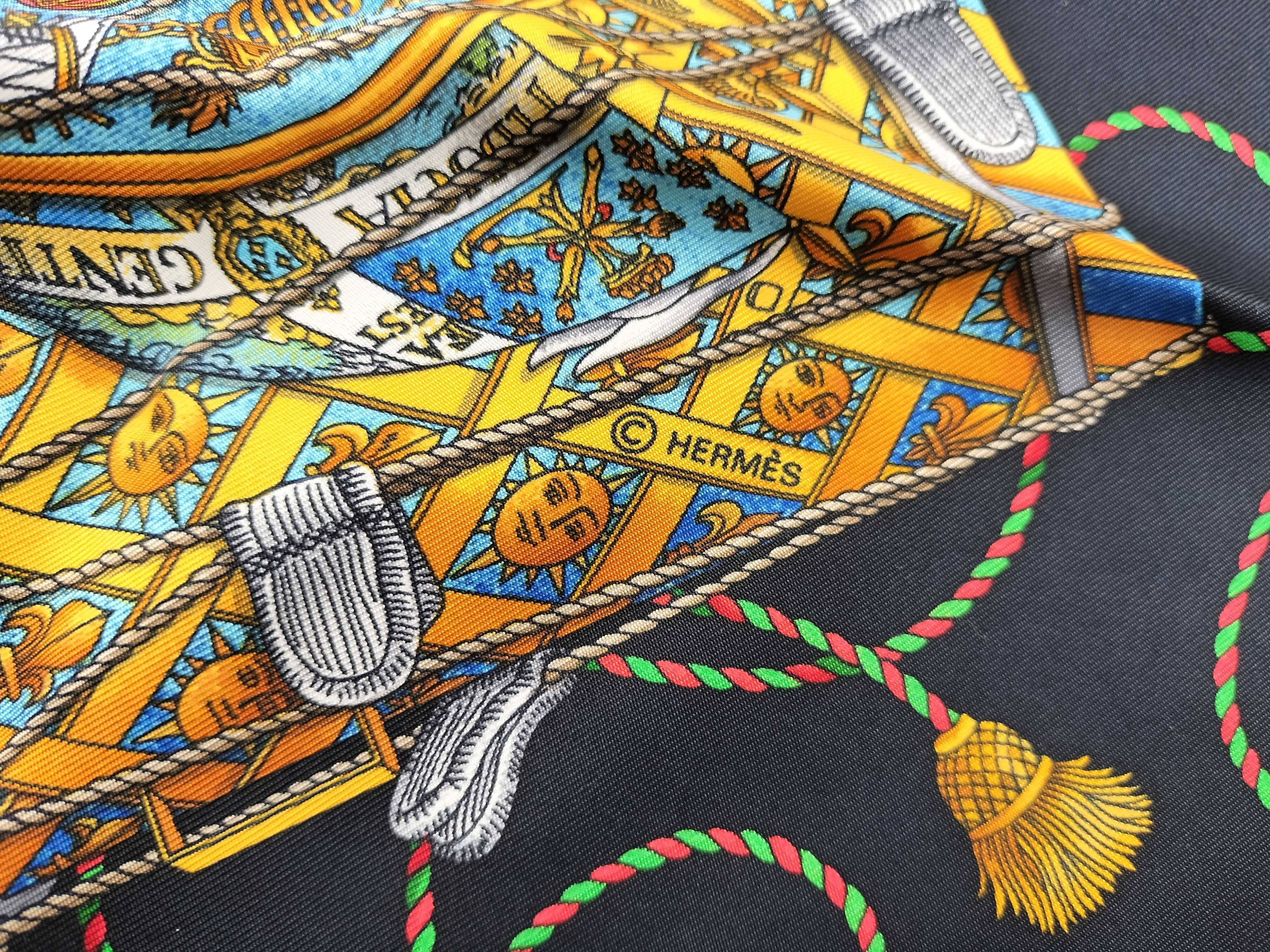 Hermes Silk Twill Scarf in Les Tambours Pattern