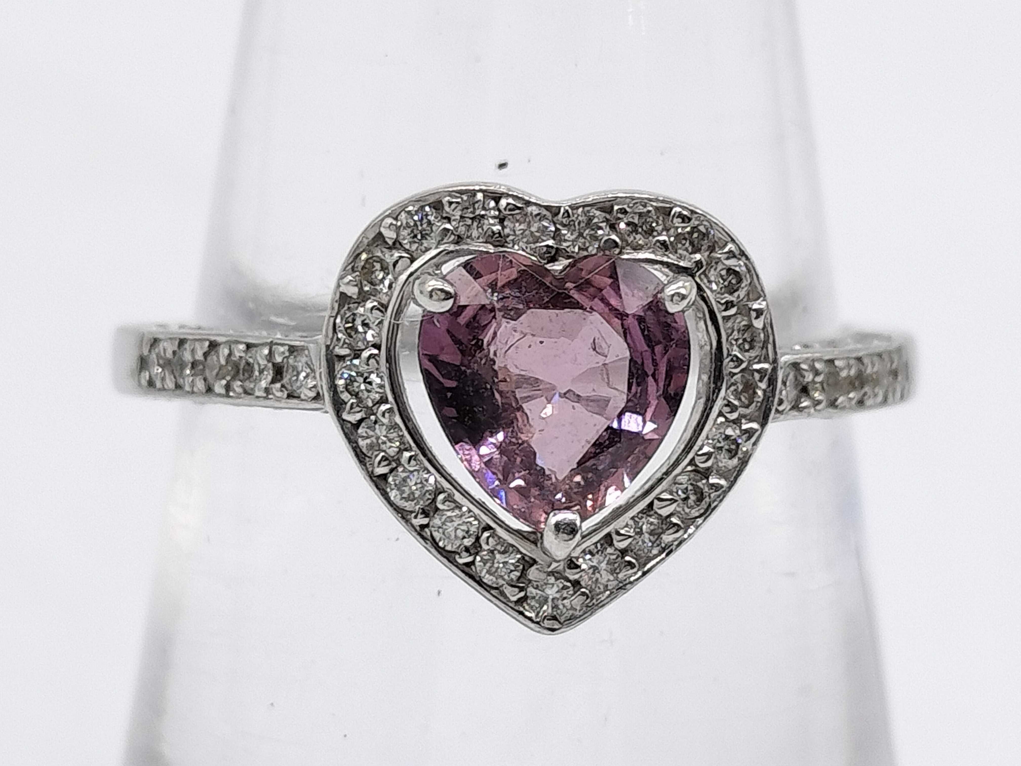 18 Karat White Gold Heart Shaped Sapphire and Diamond Halo Ring