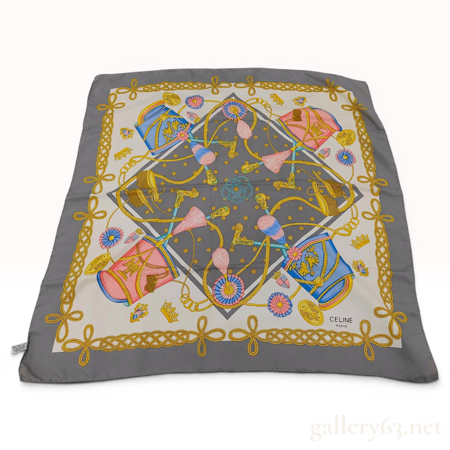 Celine Paris 100% Silk Scarf with Imperial Military Shako and Eagle Motif